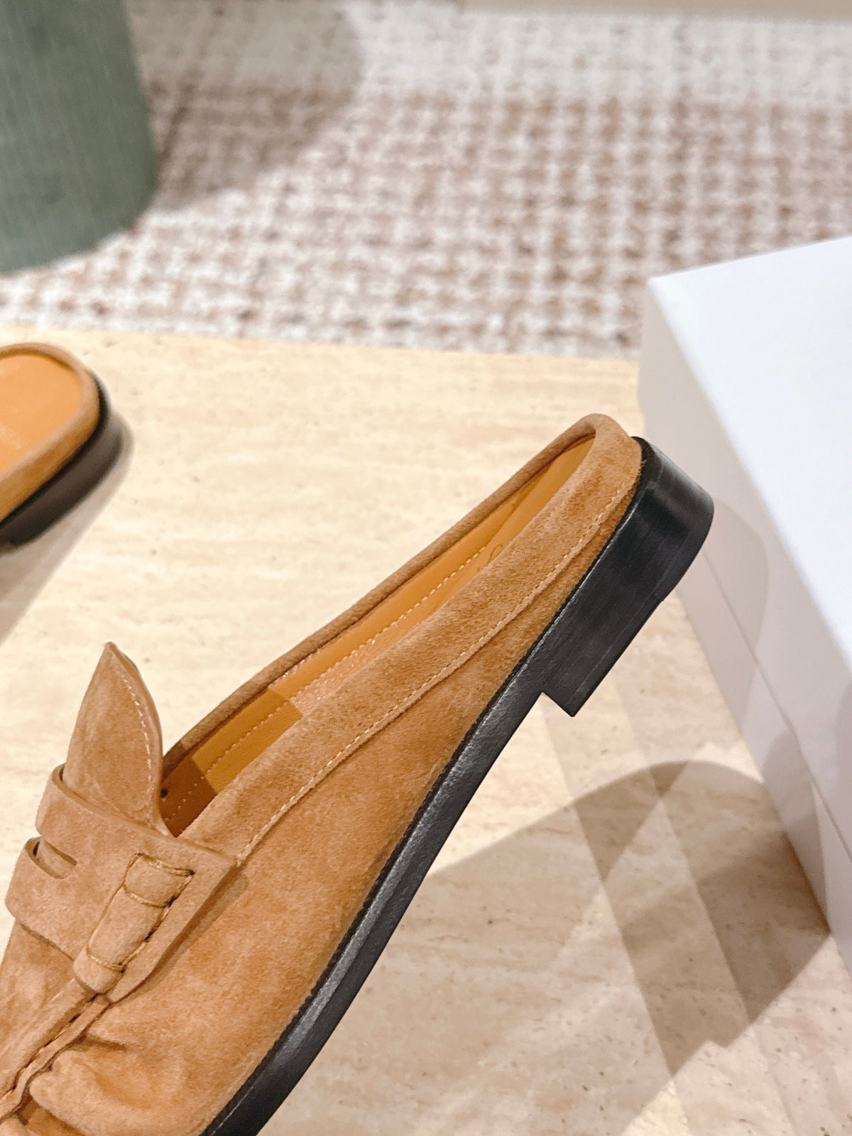 YSL 25S LOAFER MULE IN CARAMEL SUEDE