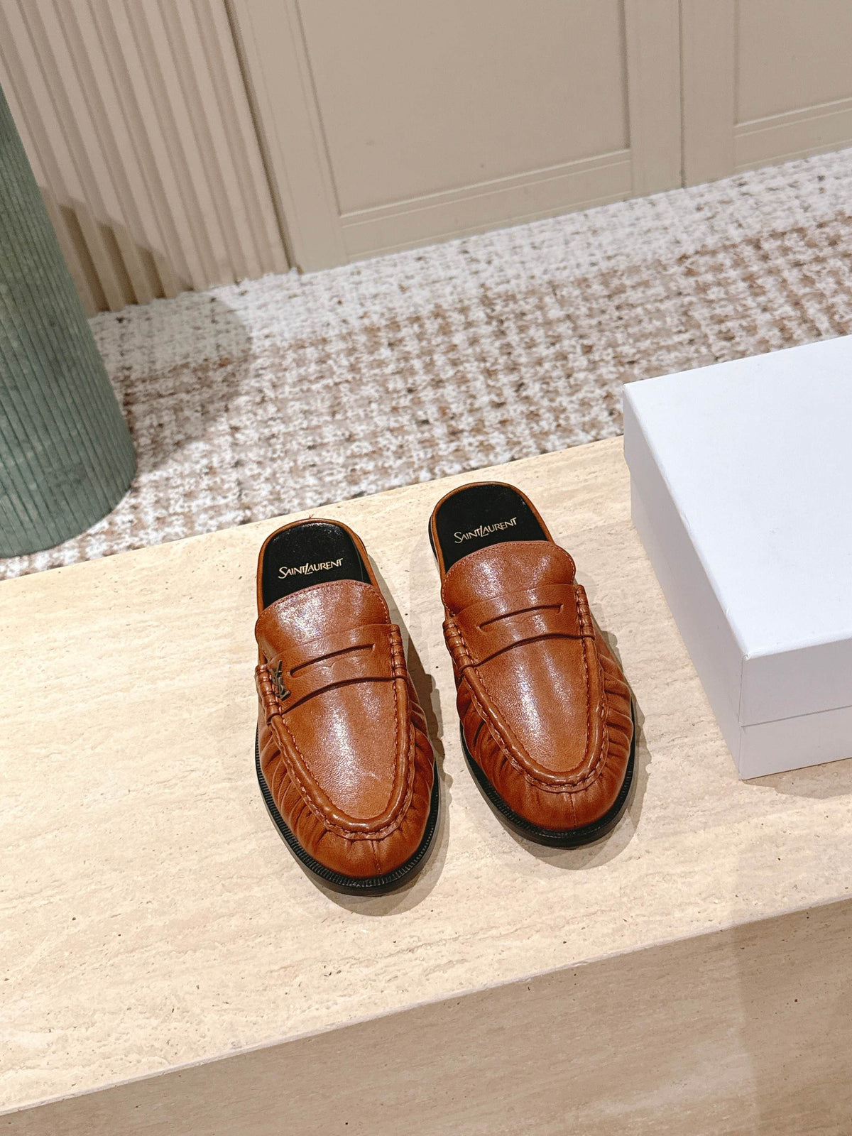 YSL 25S LOAFER MULE IN BURNT ORANGE CALFSKIN