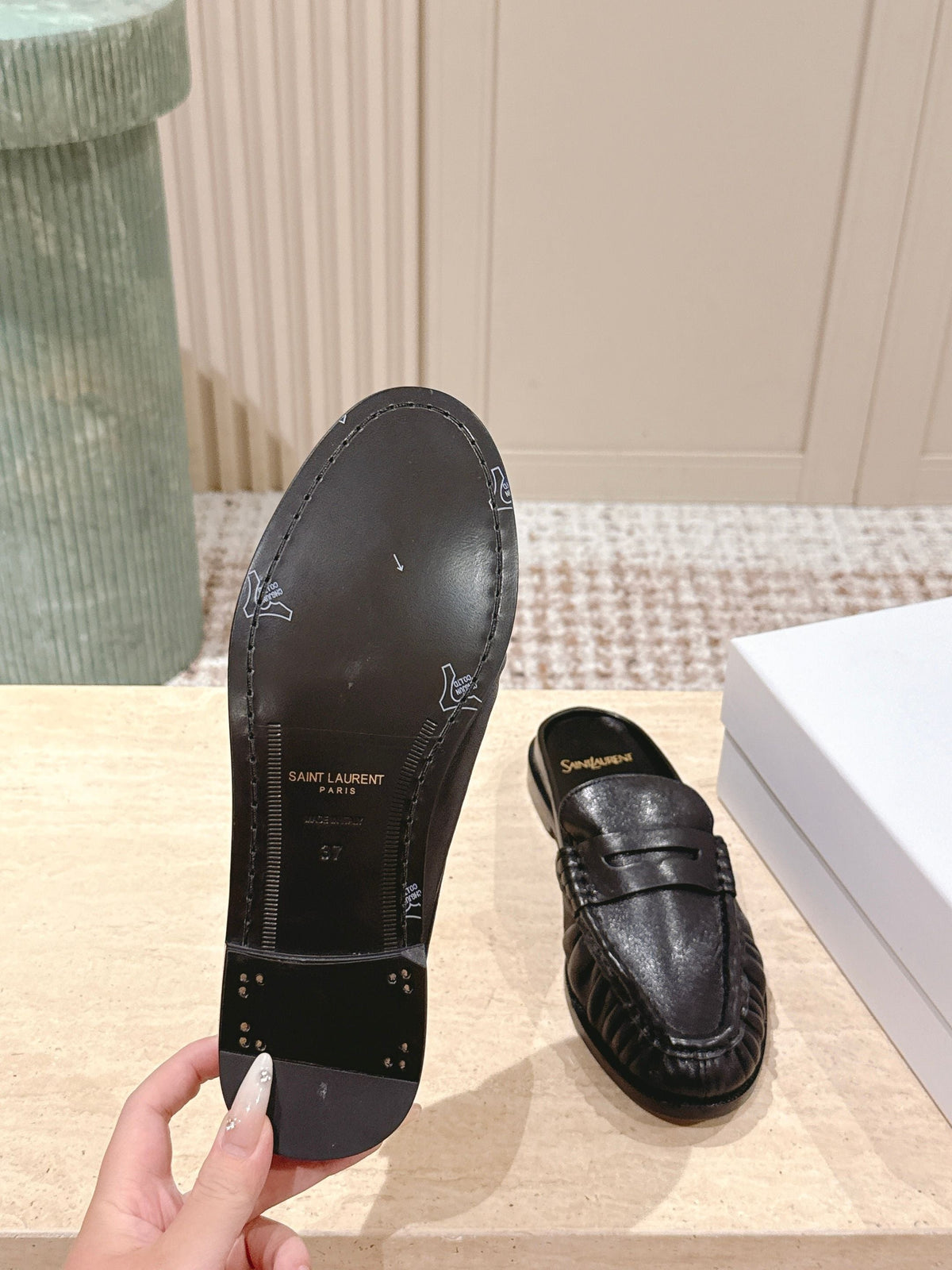 YSL 25S LOAFER MULE IN BLACK CALFSKIN