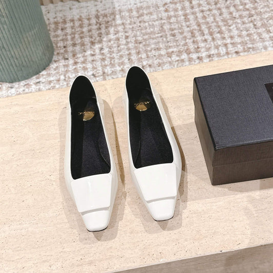 YSL 25S POPPY BALLET FLATS IN IVORY GLOSSY LAMBSKIN
