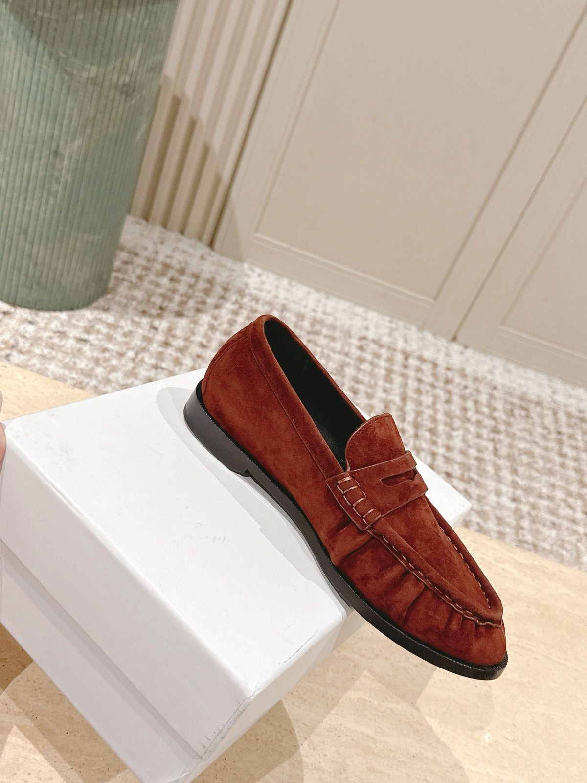 YSL 25S SAINT LAURENT LOAFERS IN DARK BRICK RED SUEDE WITH SMALL LOGO