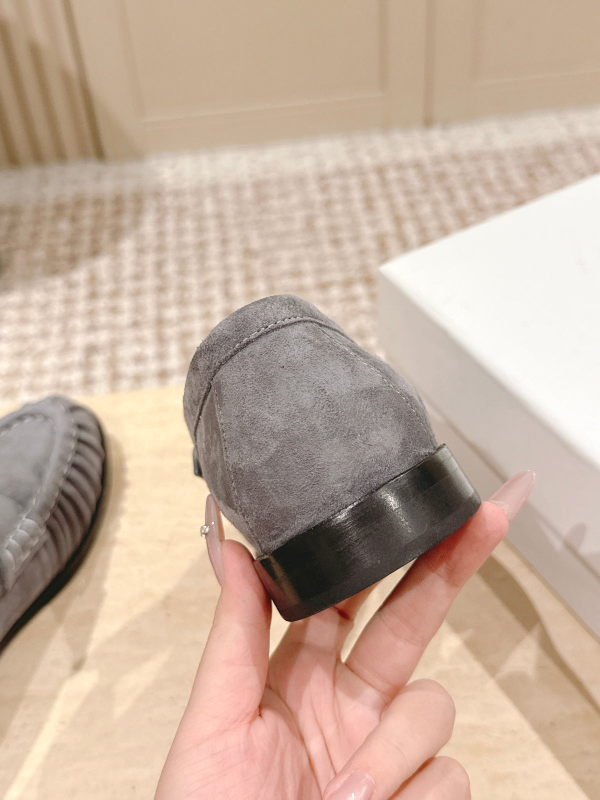 YSL 25S SAINT LAURENT LOAFERS IN GRAY SUEDE WITH SMALL LOGO
