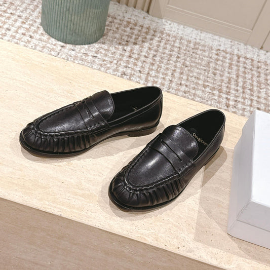 YSL 25S SAINT LAURENT LOAFERS IN BLACK CALFSKIN WITH SMALL LOGO