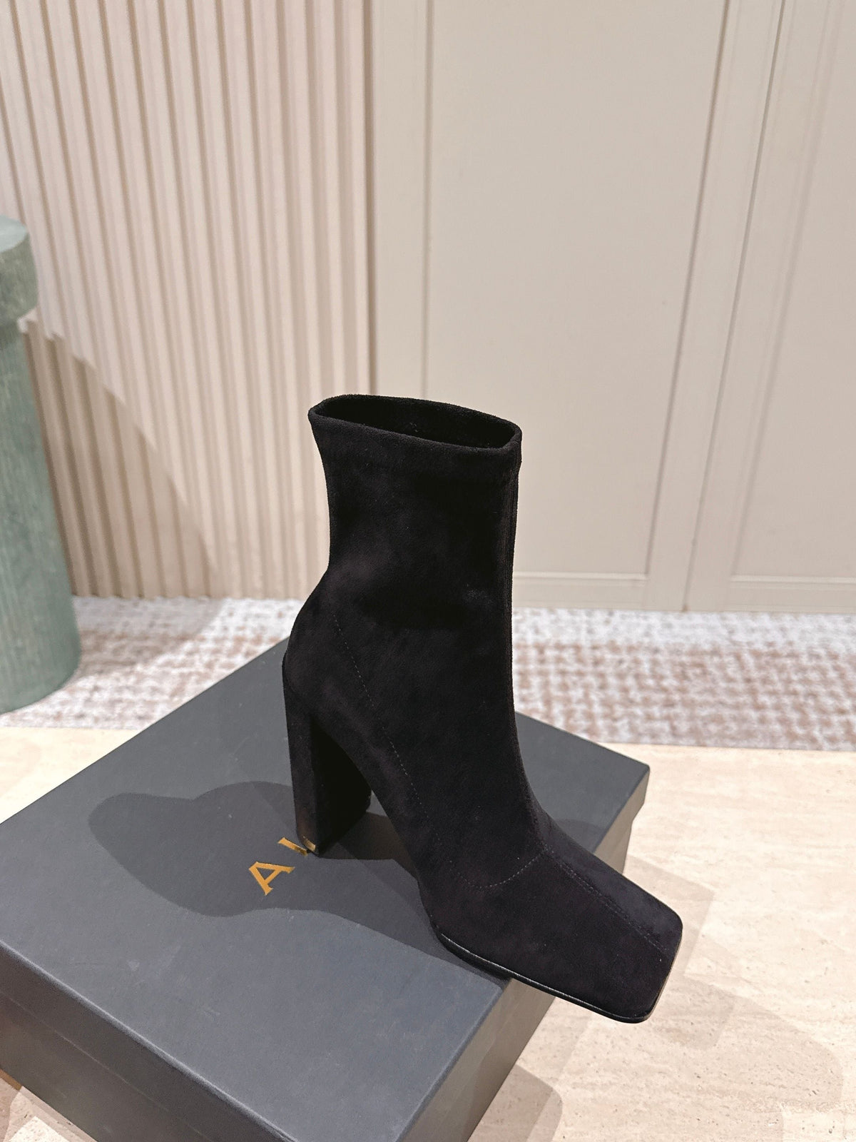 ALAIA 26S HEELED BOOTS 90 MM IN BLACK SUEDE