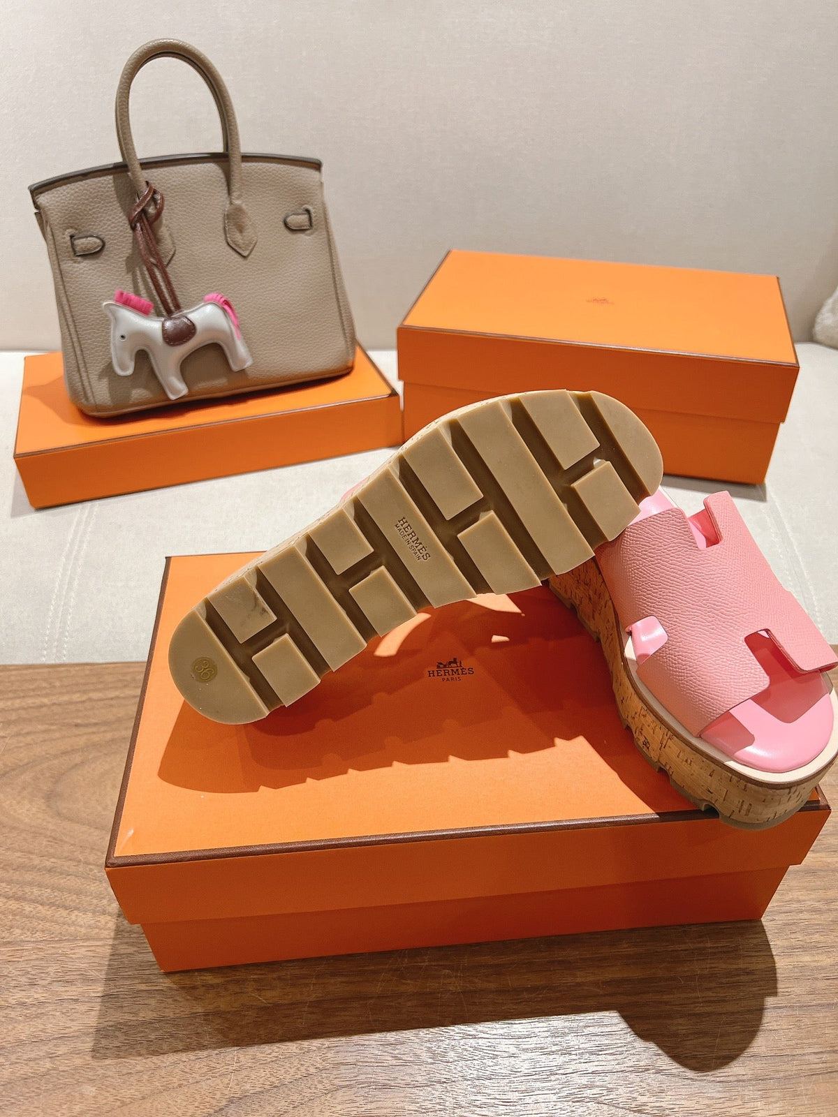 HM 25S HIGH WEDGE SANDALS IN PINK LAMBSKIN STYLE 31