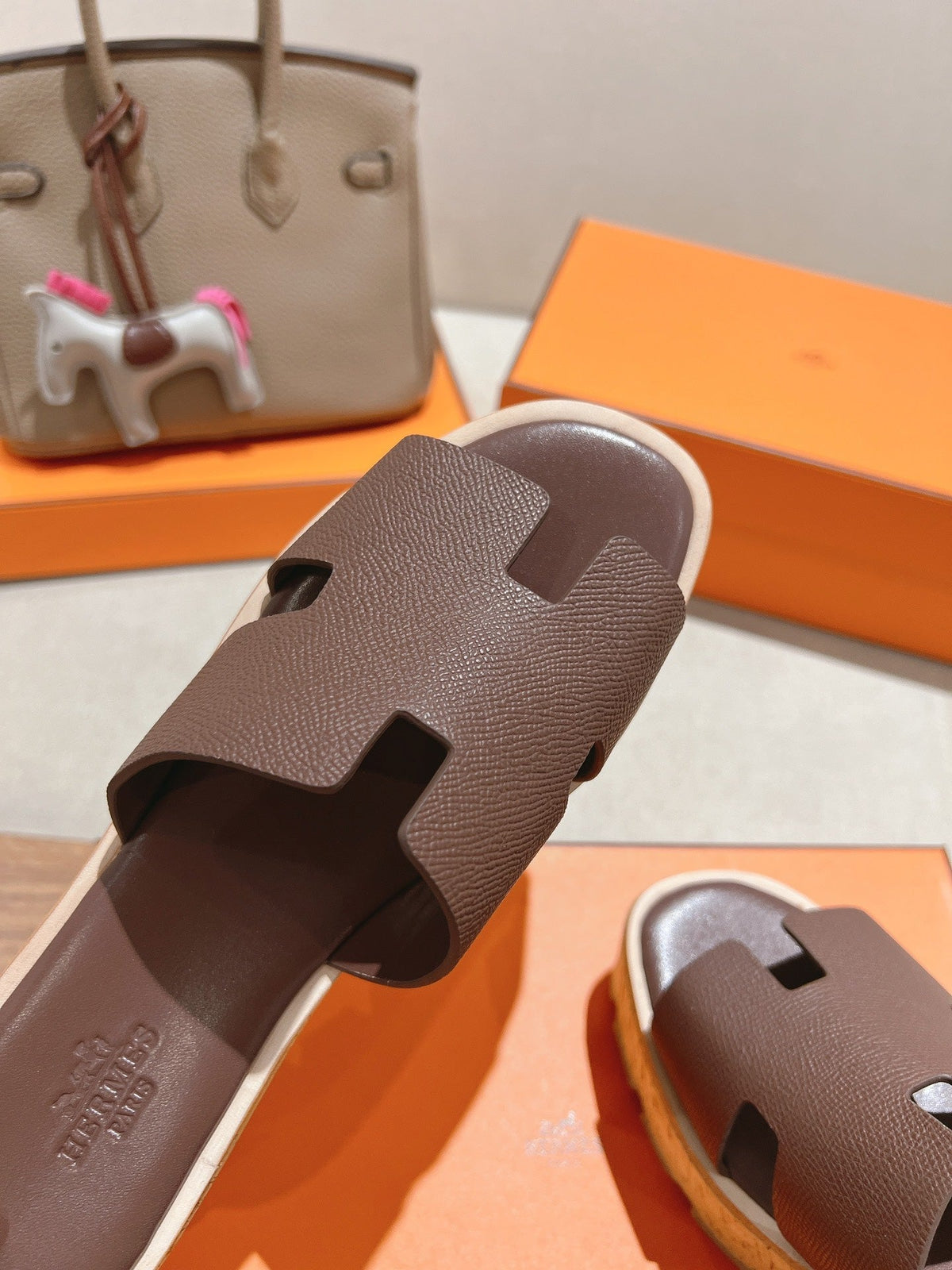 HM 25S HIGH WEDGE SANDALS IN DUSTY ROSE BROWN LAMBSKIN STYLE 19