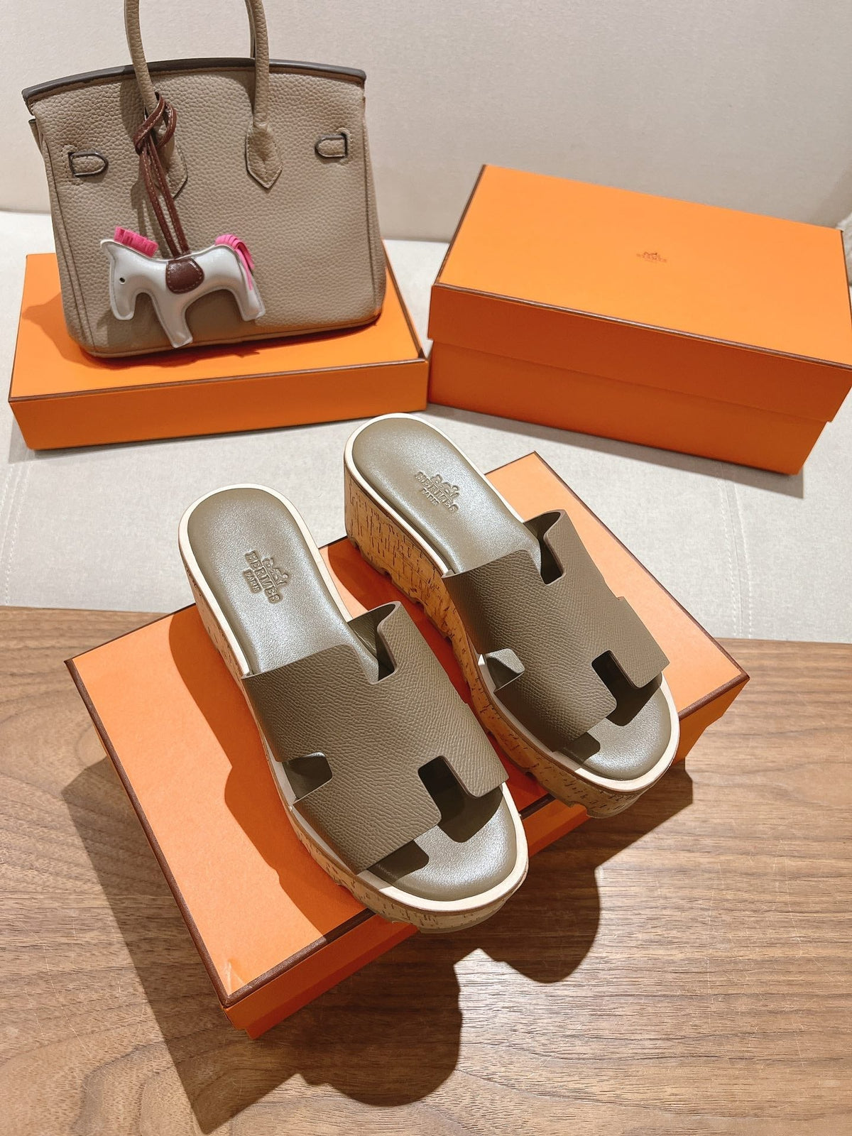HM 25S HIGH WEDGE SANDALS IN MOCHA BROWN LAMBSKIN STYLE 15