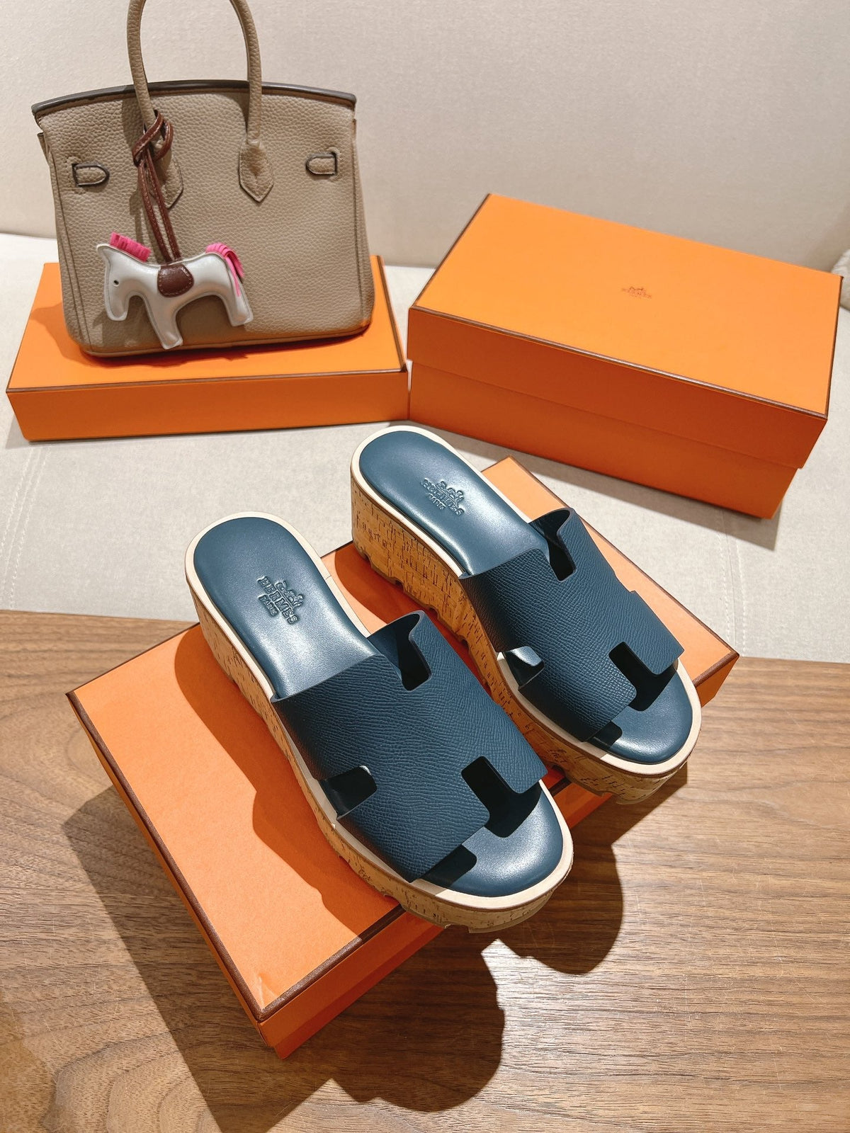 HM 25S HIGH WEDGE SANDALS IN DEEP SLATE BLUE LAMBSKIN STYLE 16