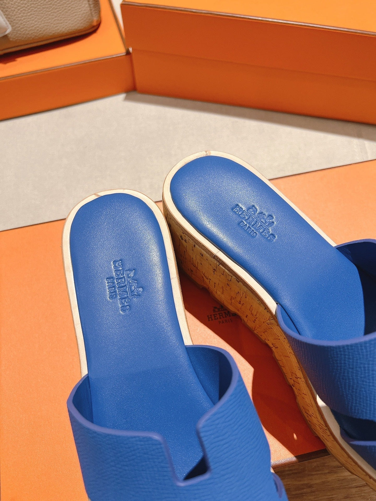 HM 25S HIGH WEDGE SANDALS IN COBALT BLUE LAMBSKIN STYLE 20