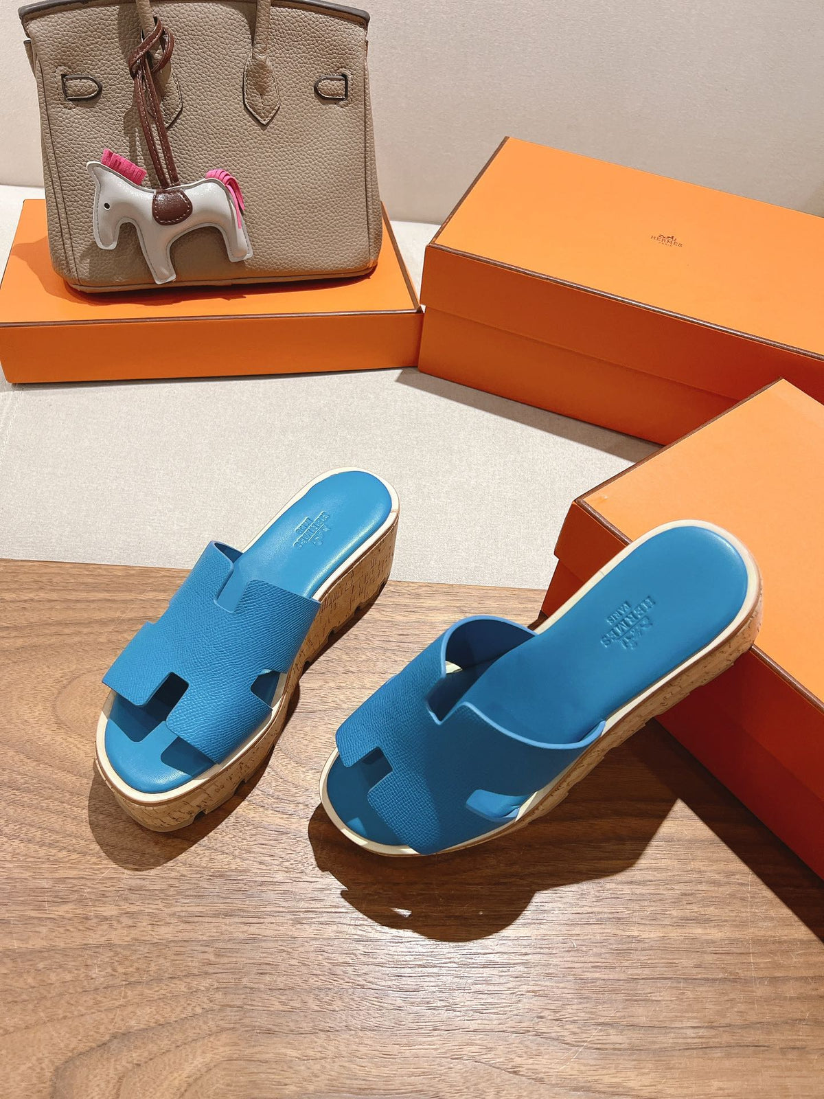 HM 25S HIGH WEDGE SANDALS IN BLUE LAMBSKIN STYLE 12