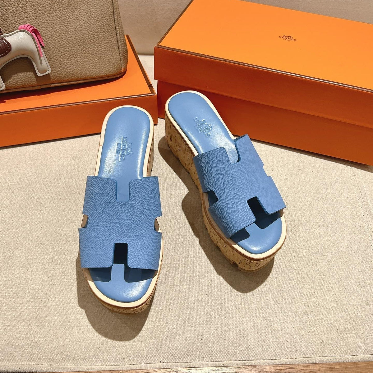 HM 25S HIGH WEDGE SANDALS IN BLUE LAMBSKIN STYLE 3