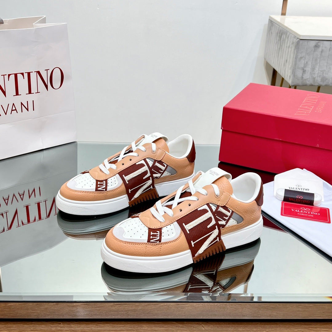 VALENTINO 25S GARAVANI VL7N SNEAKERS IN WHITE MIX LIGHT ORANGE LAMBSKIN