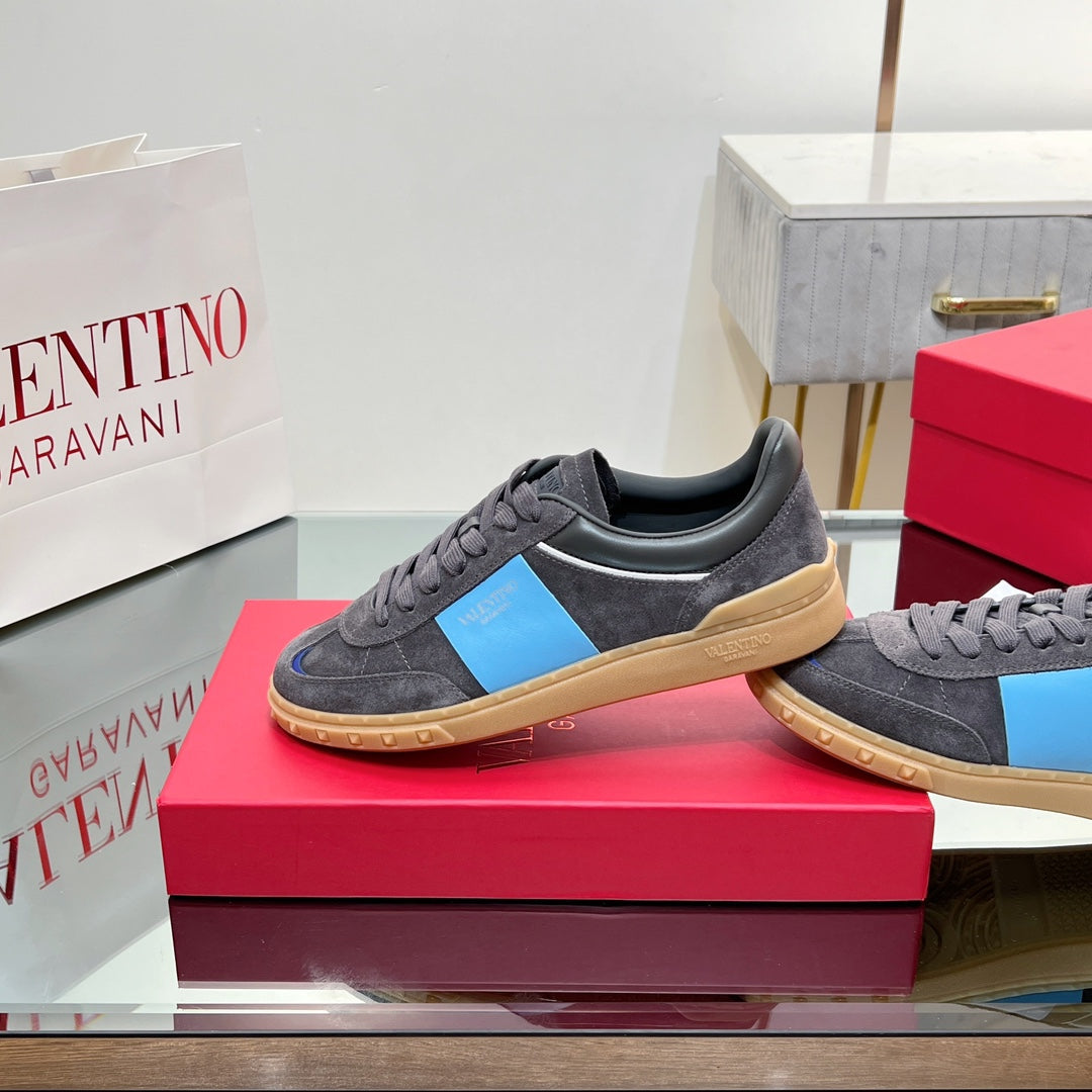 VALENTINO 25S UPVILLAGE SNEAKERS IN DARK GREY MIX BLUE SUEDE