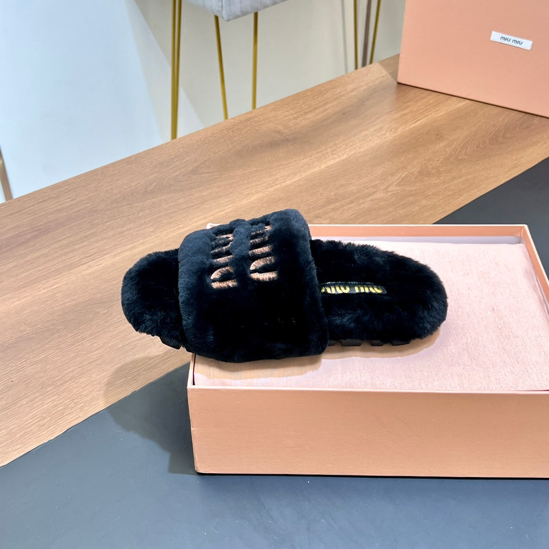 FUR SLIPPER BLACK