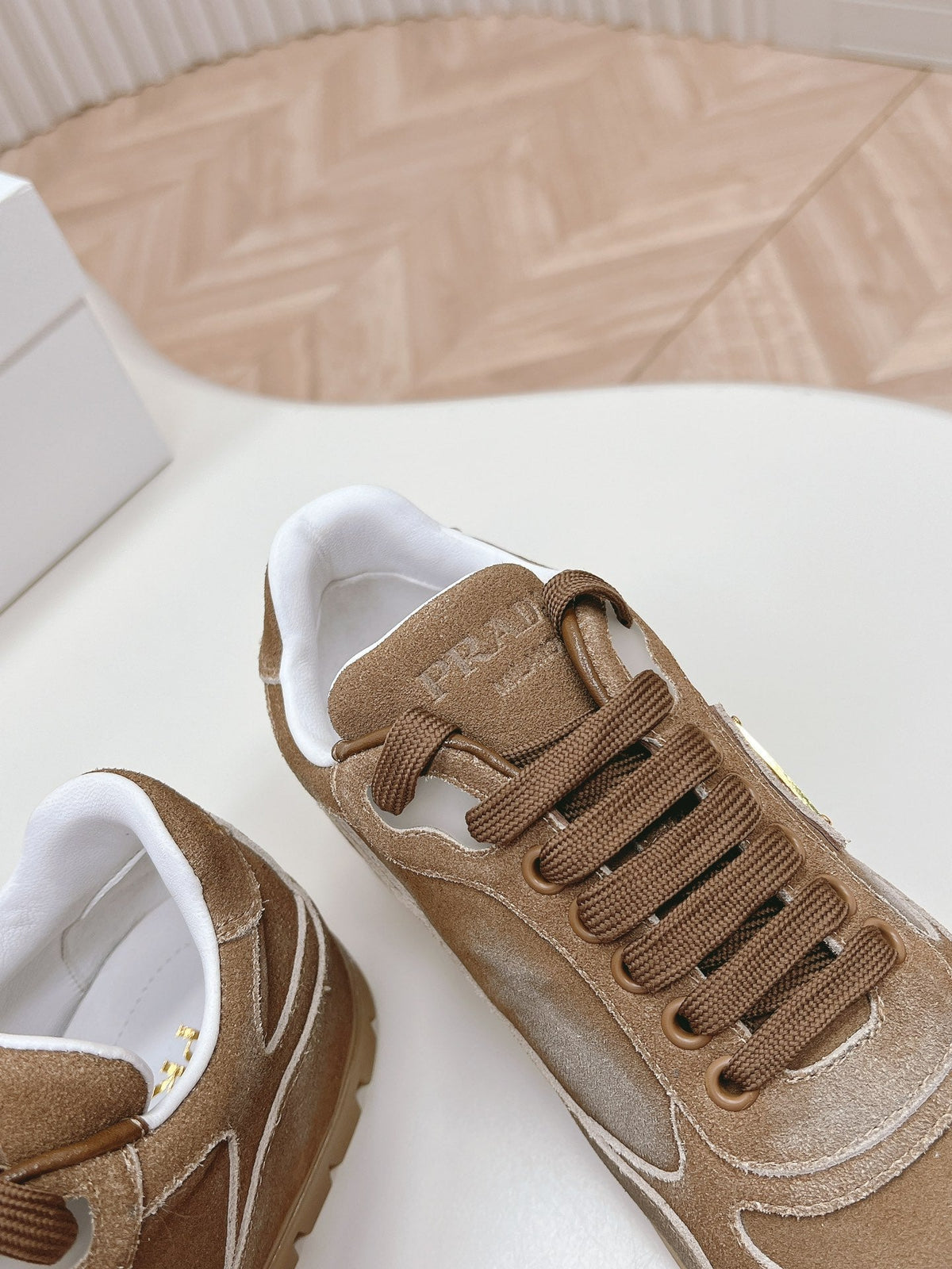 PRA FADED SUEDE SNEAKERS SEPIA AND WHITE