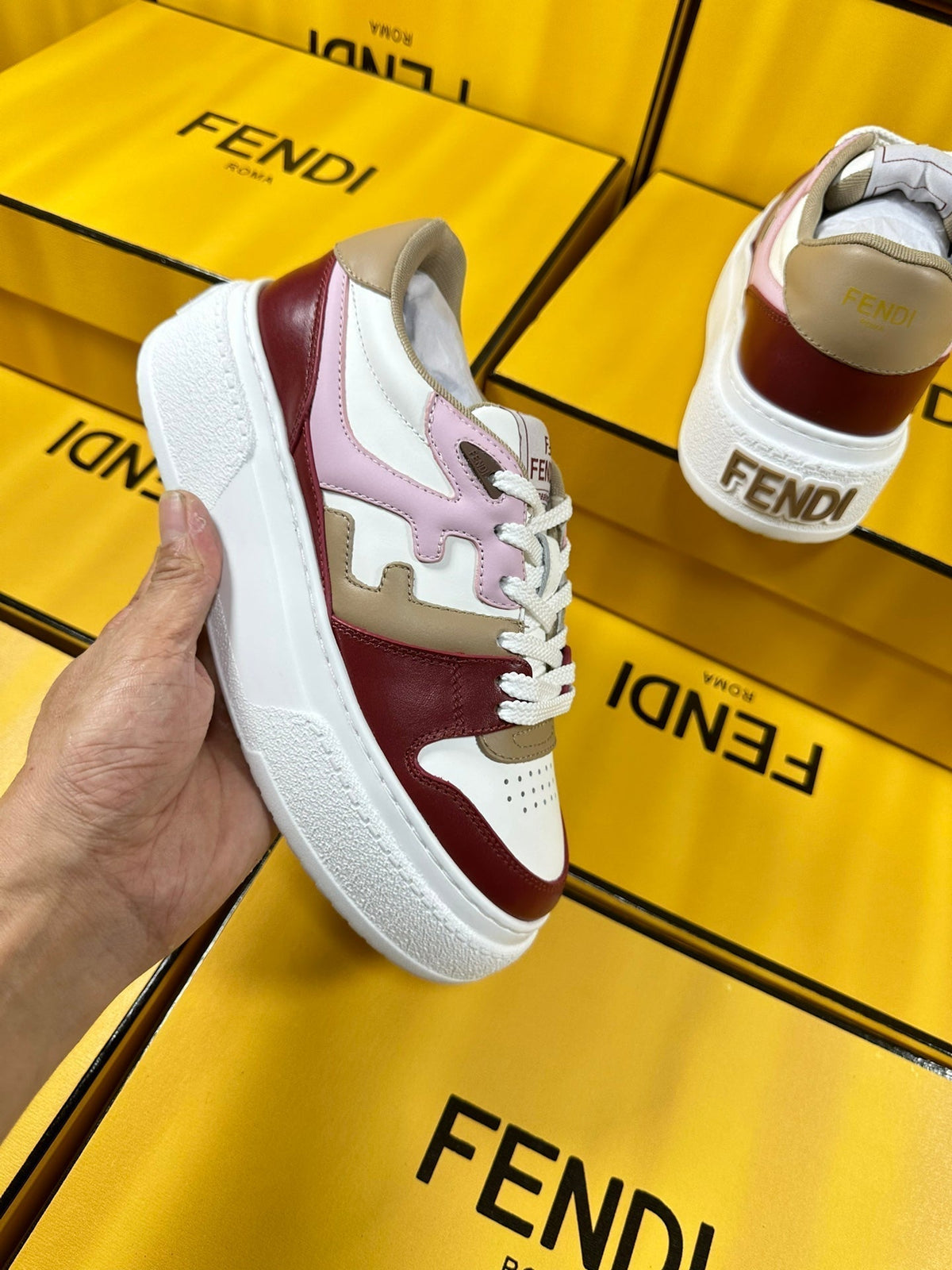 FENDI THICK-SOLDED SNEAKER IN COLORFUL LAMBSKIN