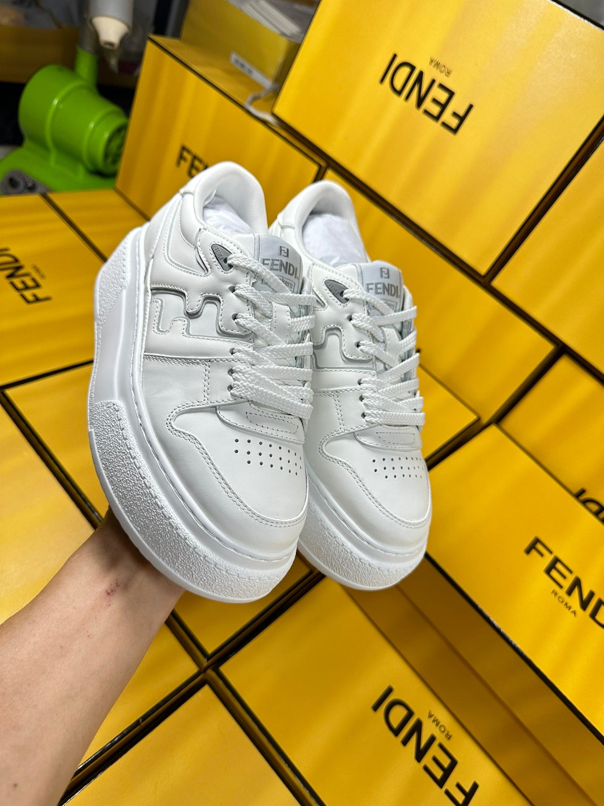 FENDI THICK-SOLDED SNEAKER IN WHITE LAMBSKIN