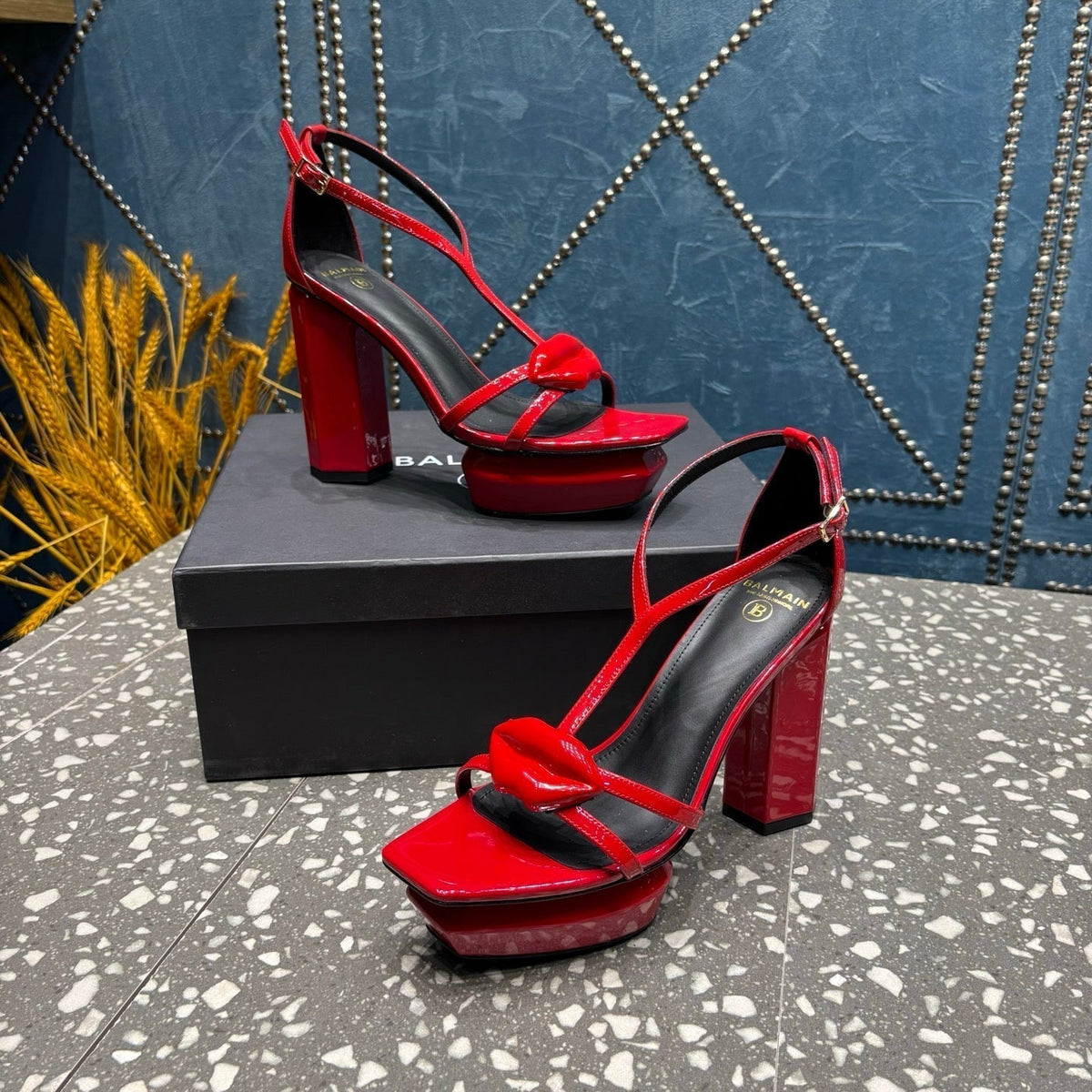 BALMAIN 26S HIGH-HEELED SANDALS 105 MM IN RED CALFSKIN STYLE 9