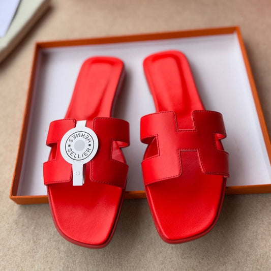 0RAN SANDALS IN CHERRY RED CALFSKIN
