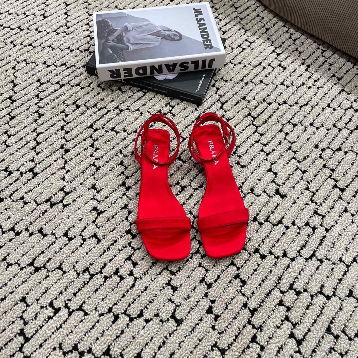 PRA TRIANGLE HEEL SATIN SANDALS CRIMSON