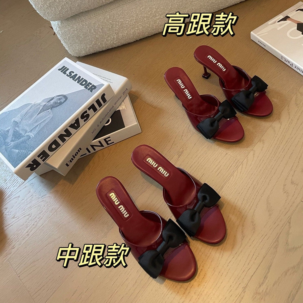 Ruby Mid - Heels With Black Bow Calfskin