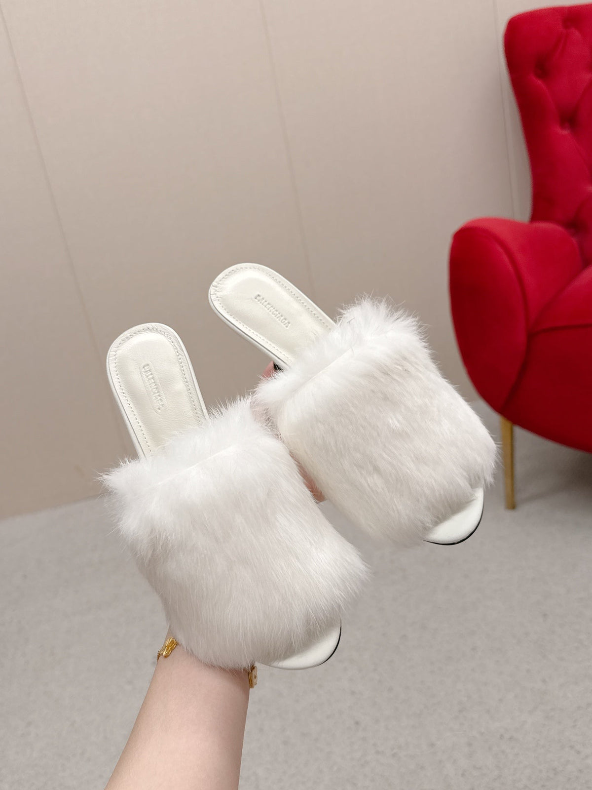 BALENCIAGA 25S HIGH HEEL SANDALS 65 MM IN WHITE LAMBSKIN AND FUR
