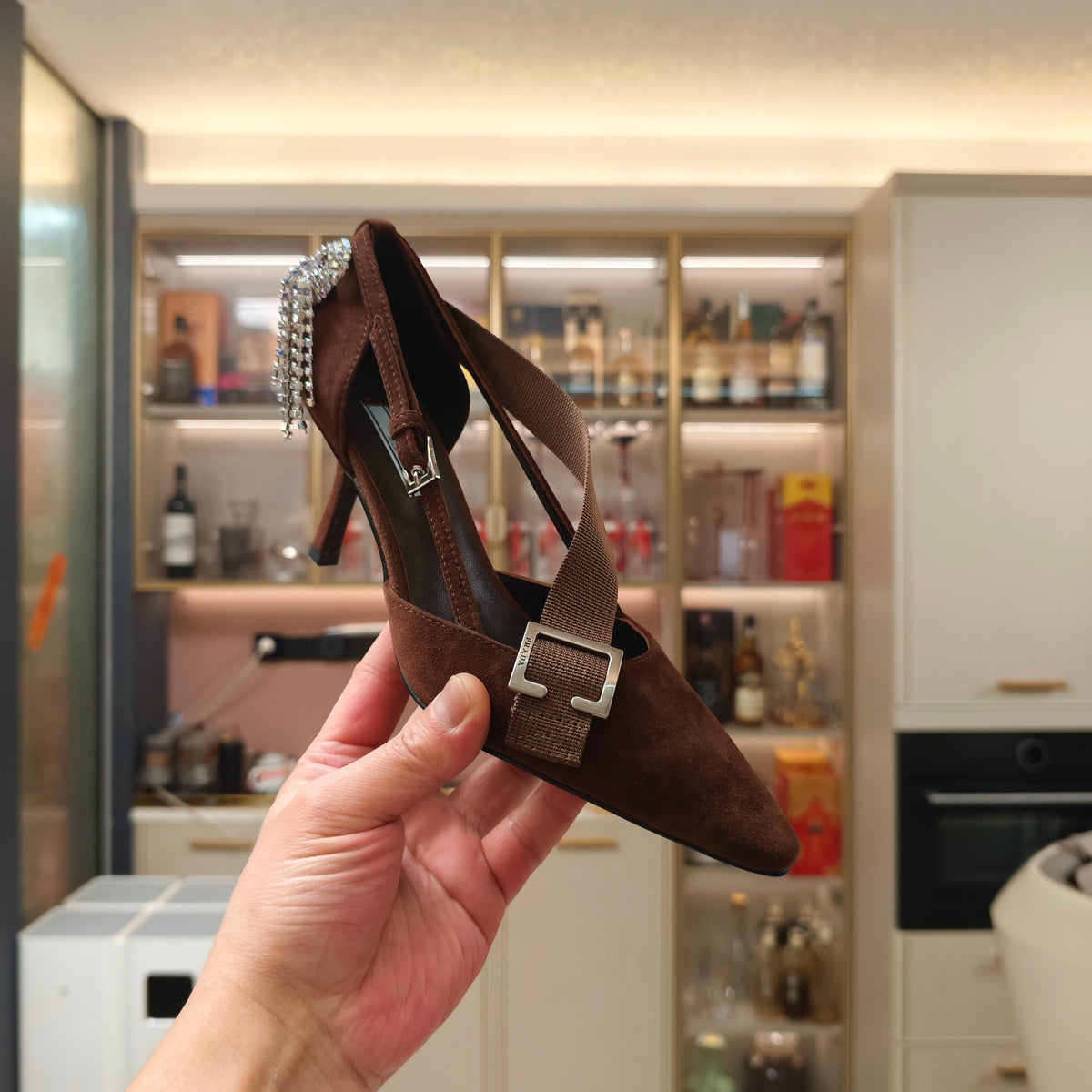 PRADA 26S POINTED-TOE HIGH-HEELED 70MM IN DARK BROWN SUEDE