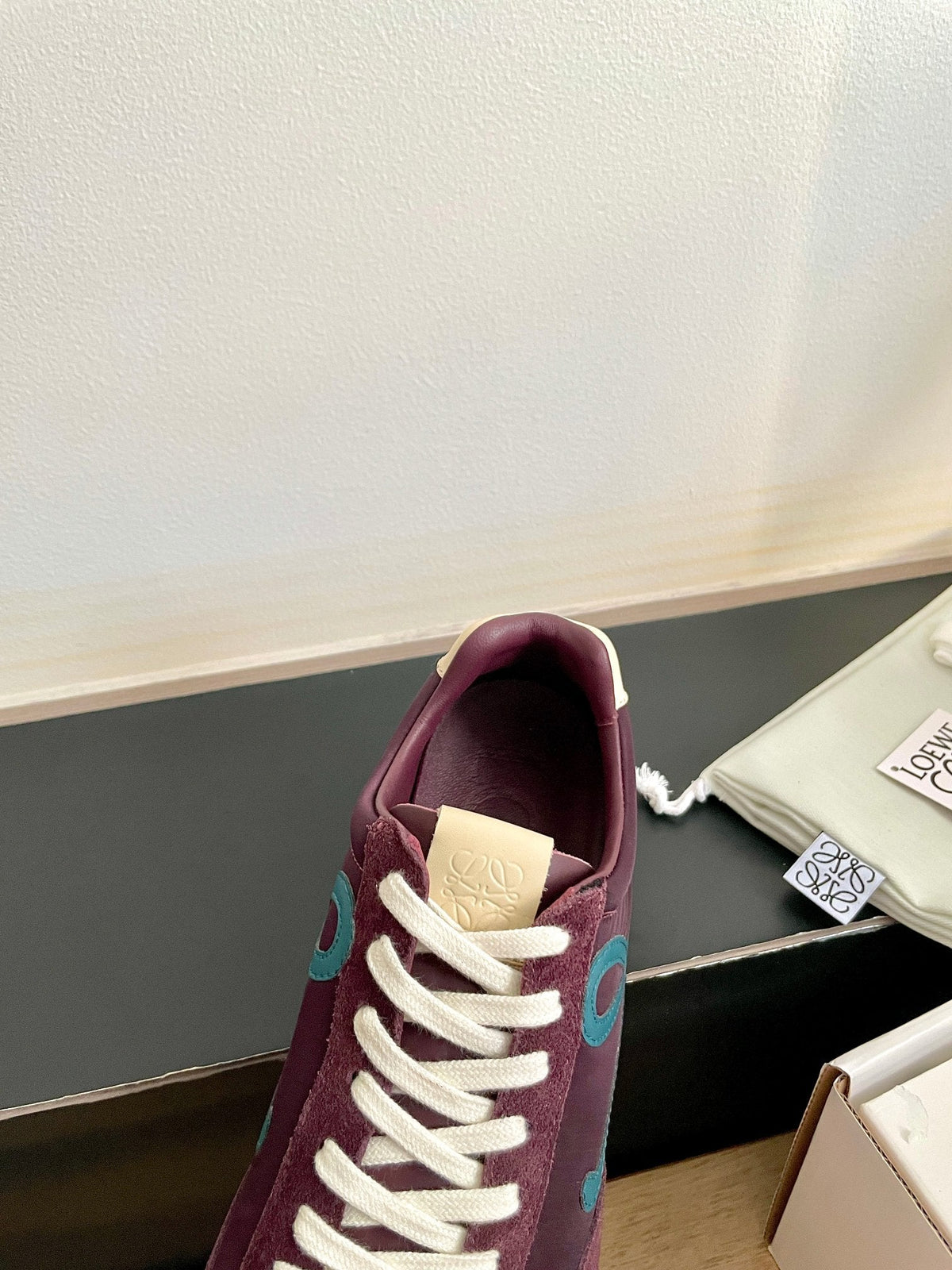 LOEWE 26S BALLET RUNNER 2.0 IN WINE RED SUEDE AND NYLON