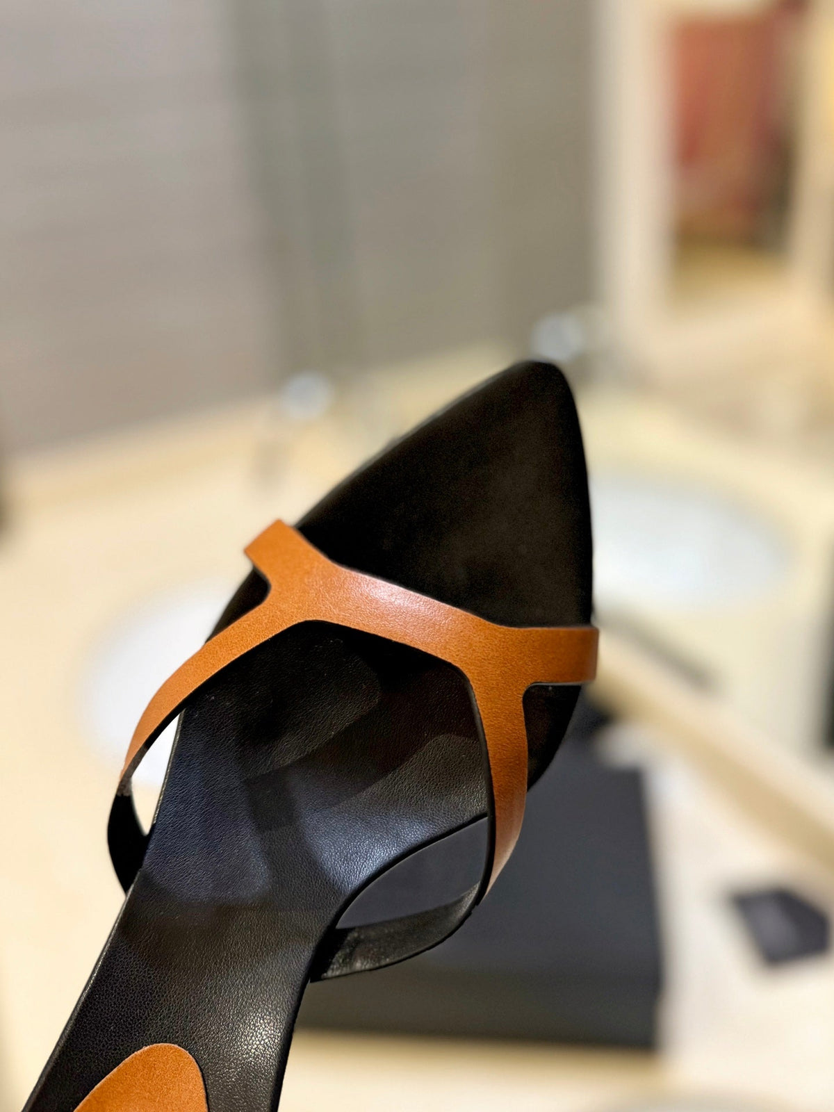 SL OPEN-TOES HIGH HEELS SLIPPER COPPER CALFSKIN