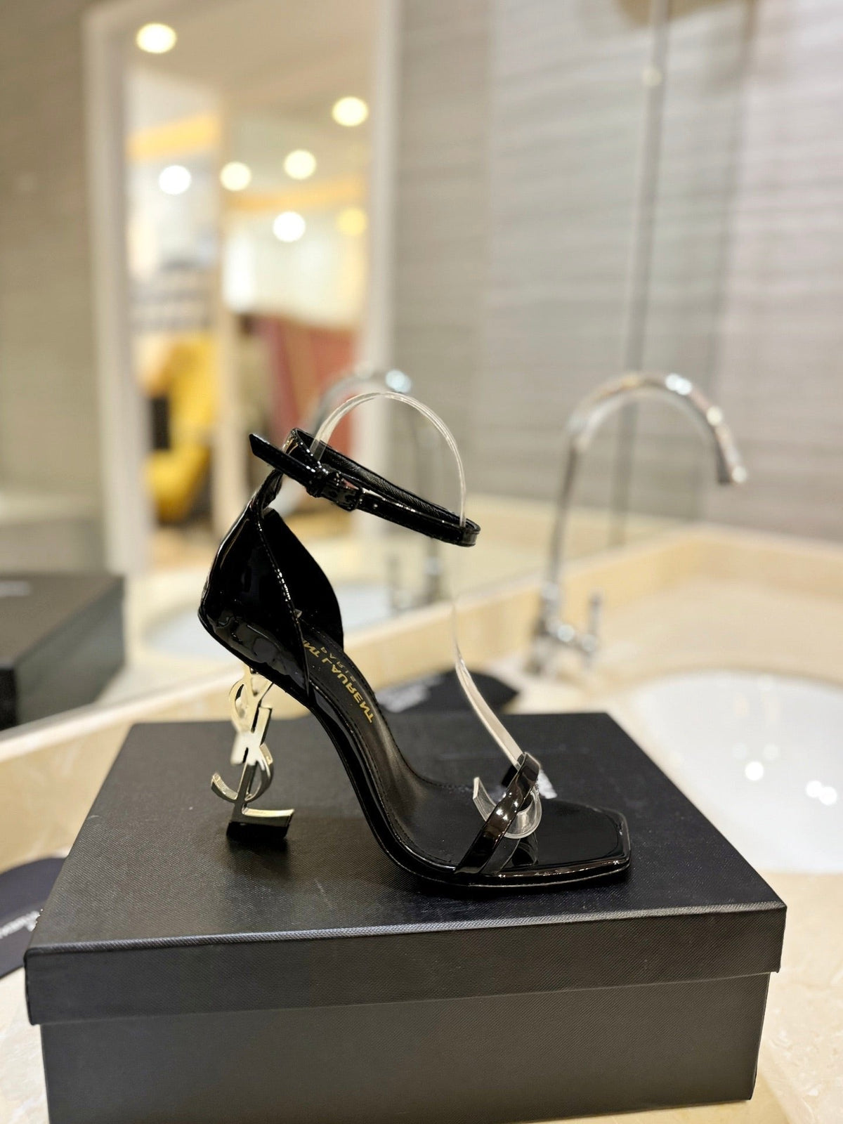 SL OPYUM SANDALS 105 BLACK AND GOLD CALFSKIN