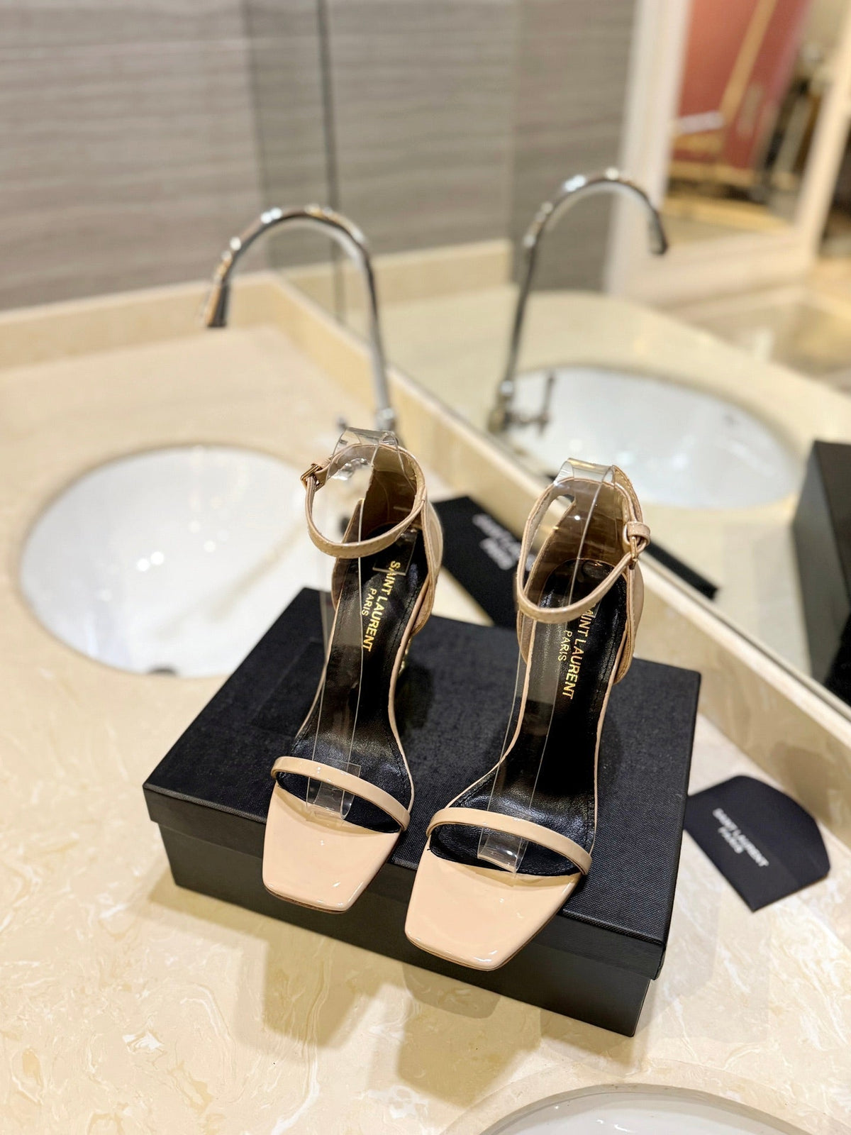 SL OPYUM SANDALS 105 CAMEL AND BLACK CALFSKIN