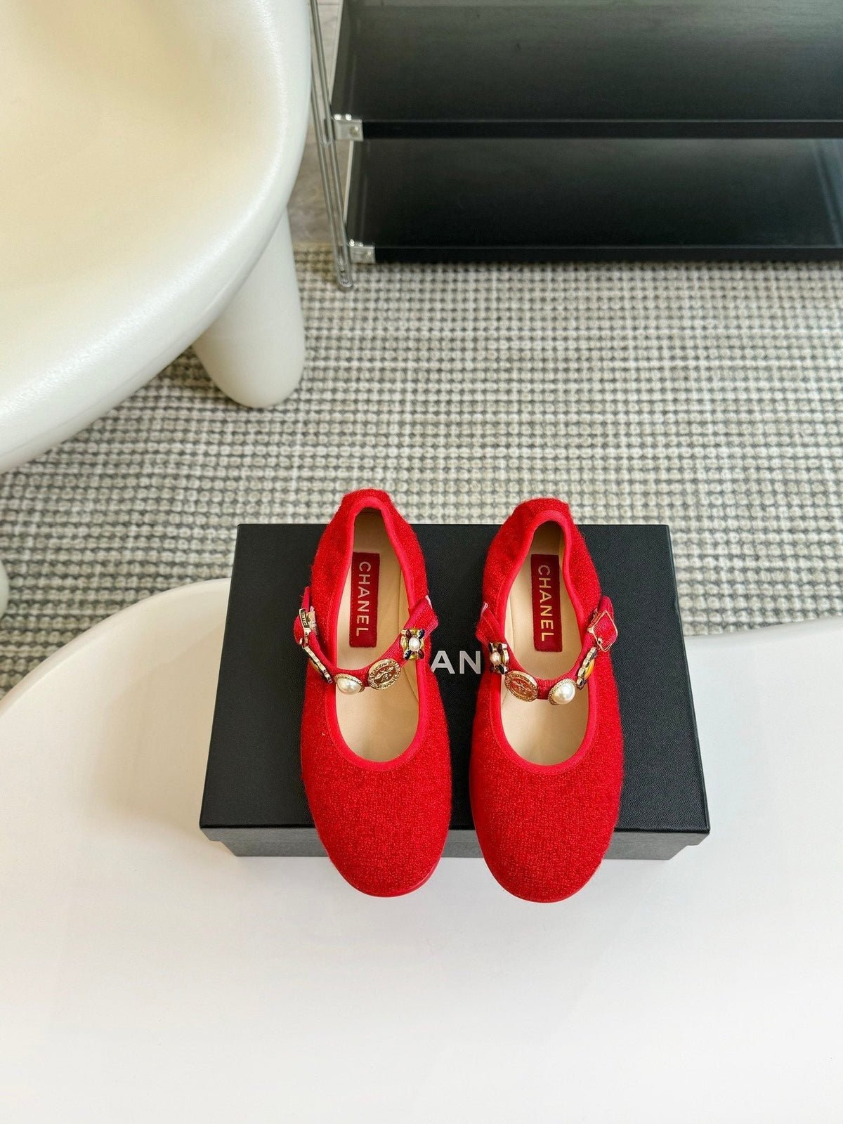 MARY JANE SHOES CHERRY RED WOOL TWEED