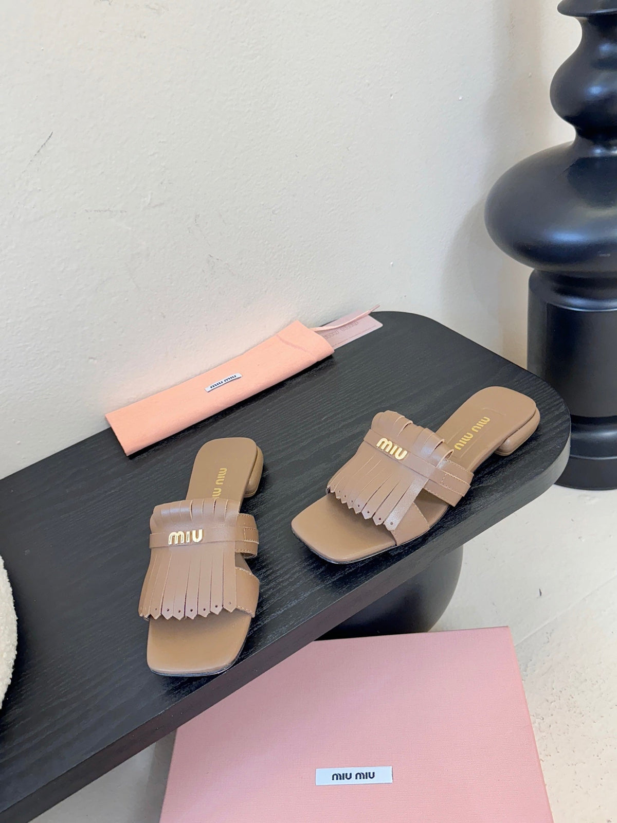 MIUMIU 26S FLAT SLIPPERS IN BROWN CALFSKIN