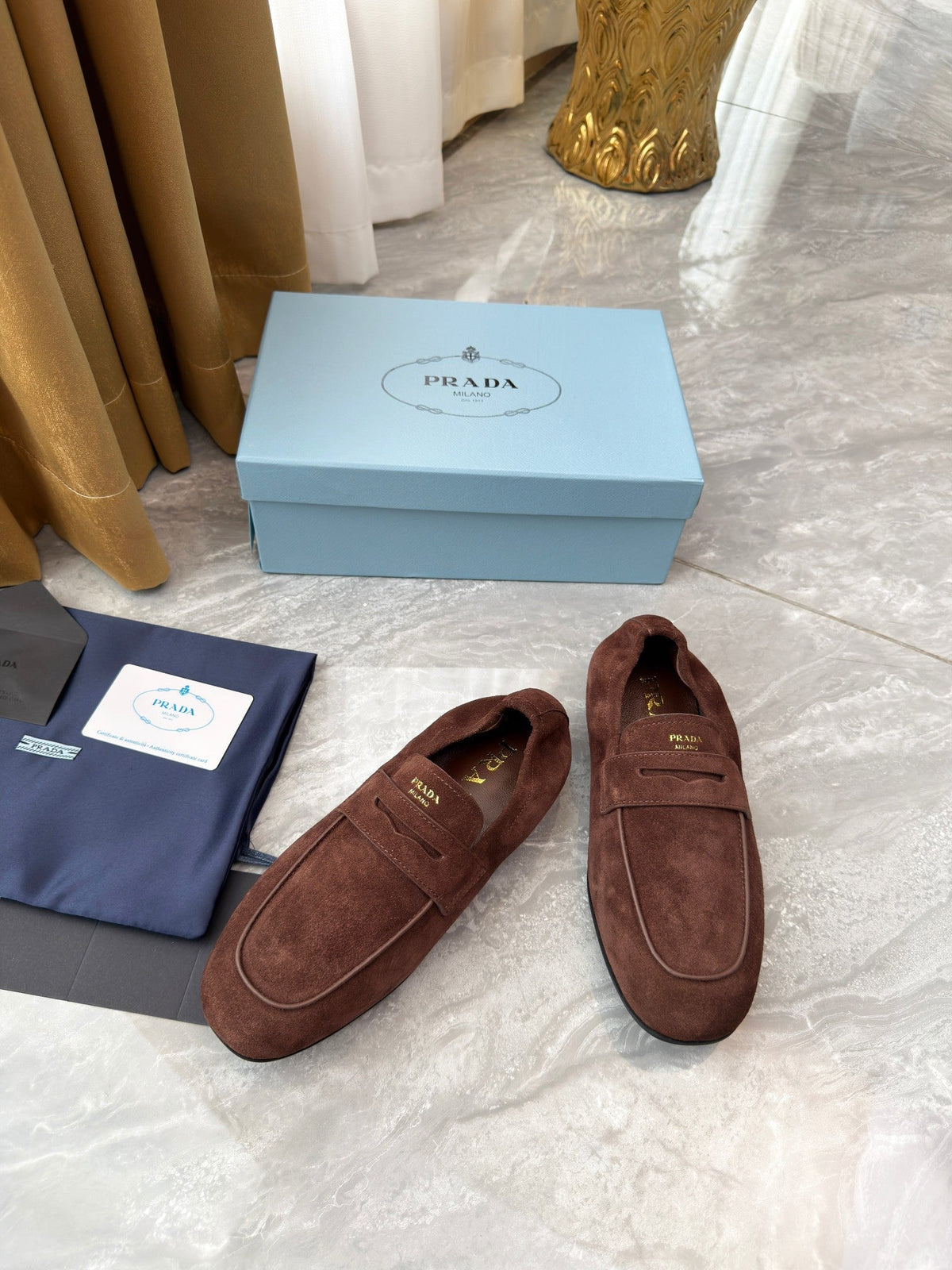 PRADA 25S LOAFERS IN BROWN SUEDE