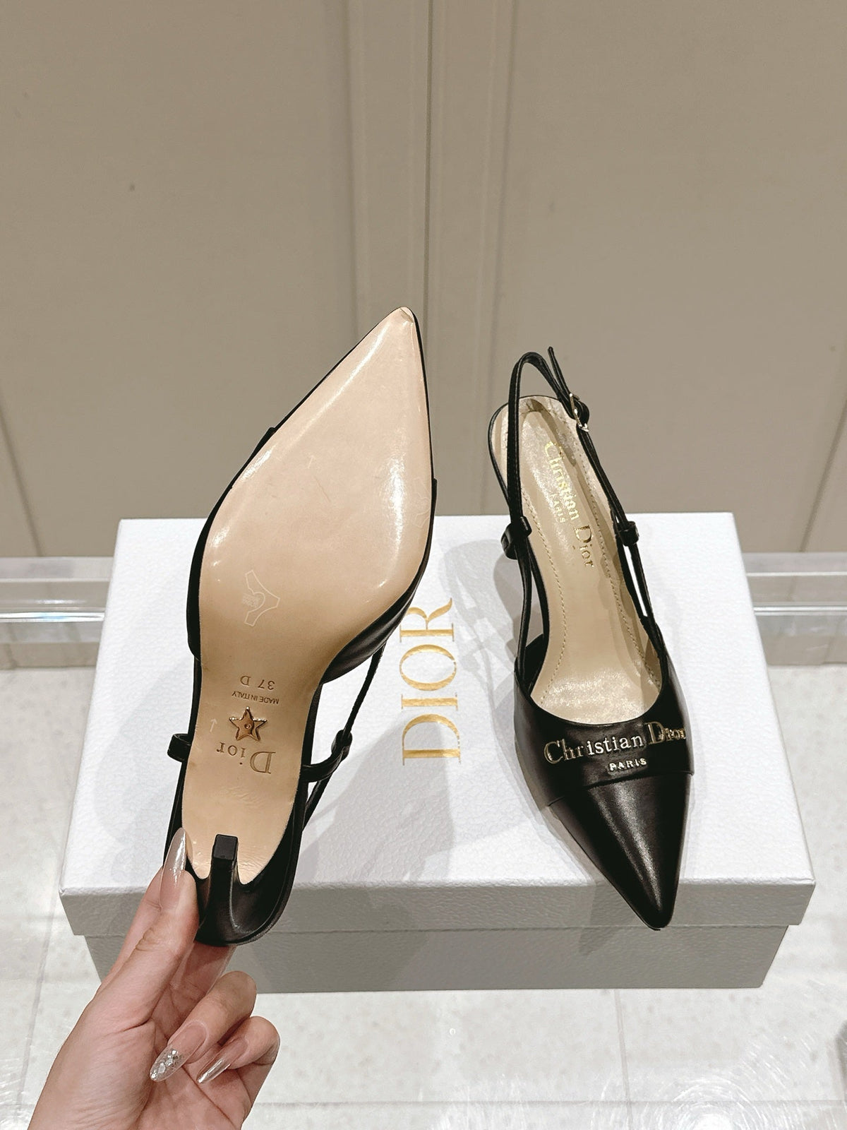 MY DD 25S SLINGBACK PUMP 50MM IN BLACK CALFSKIN