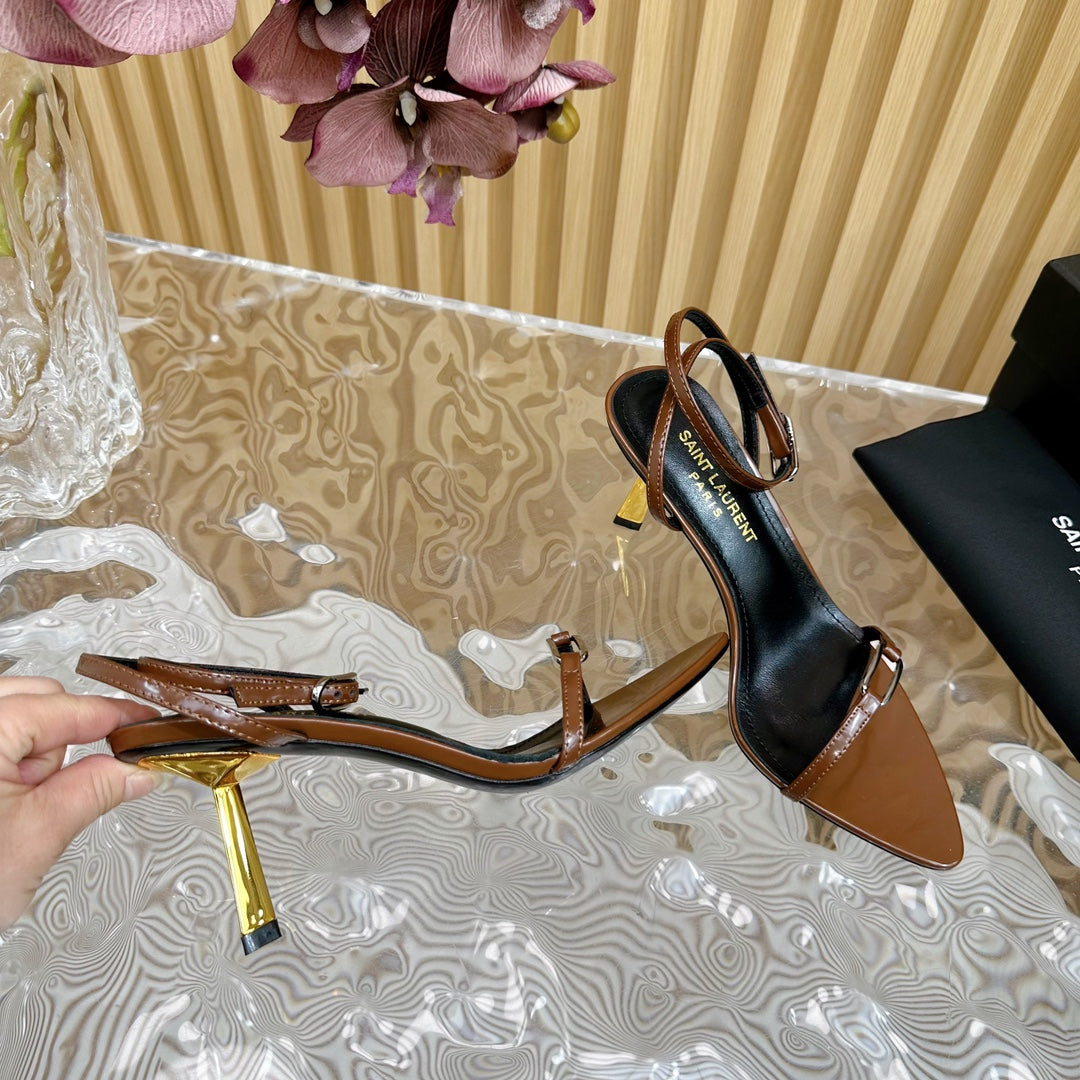 KITTY SANDALS 70 IN BROWN SHINY LEATHER