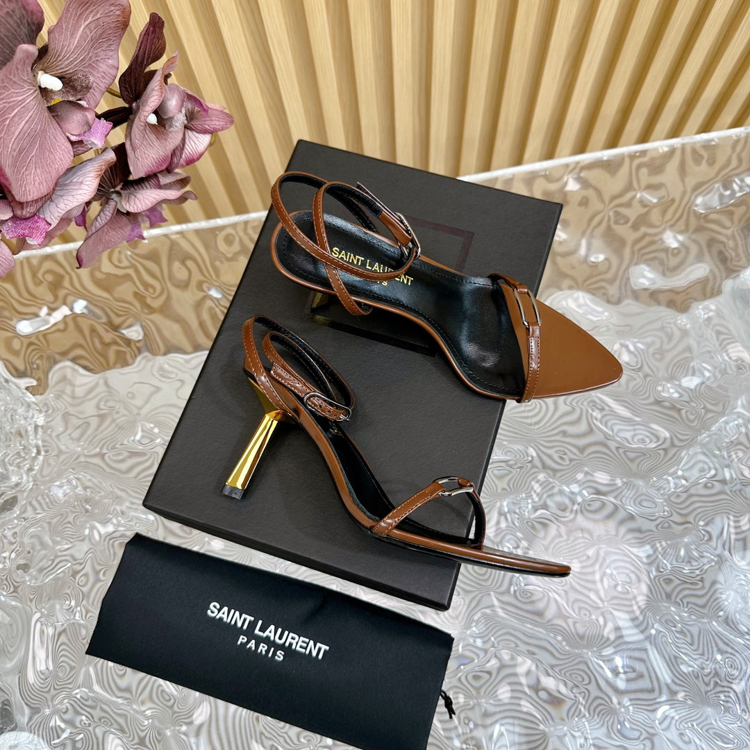 KITTY SANDALS 70 IN BROWN SHINY LEATHER