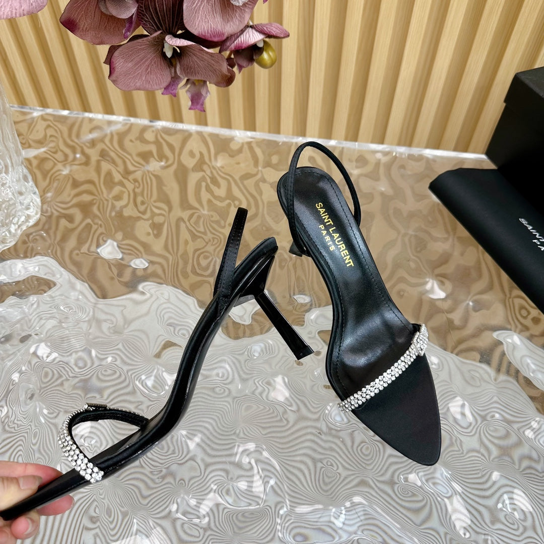 RENDEZ-VOUS SANDALS 70 IN SATIN CREPE BLACK LEATHER