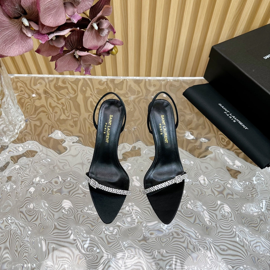 RENDEZ-VOUS SANDALS 70 IN SATIN CREPE BLACK LEATHER