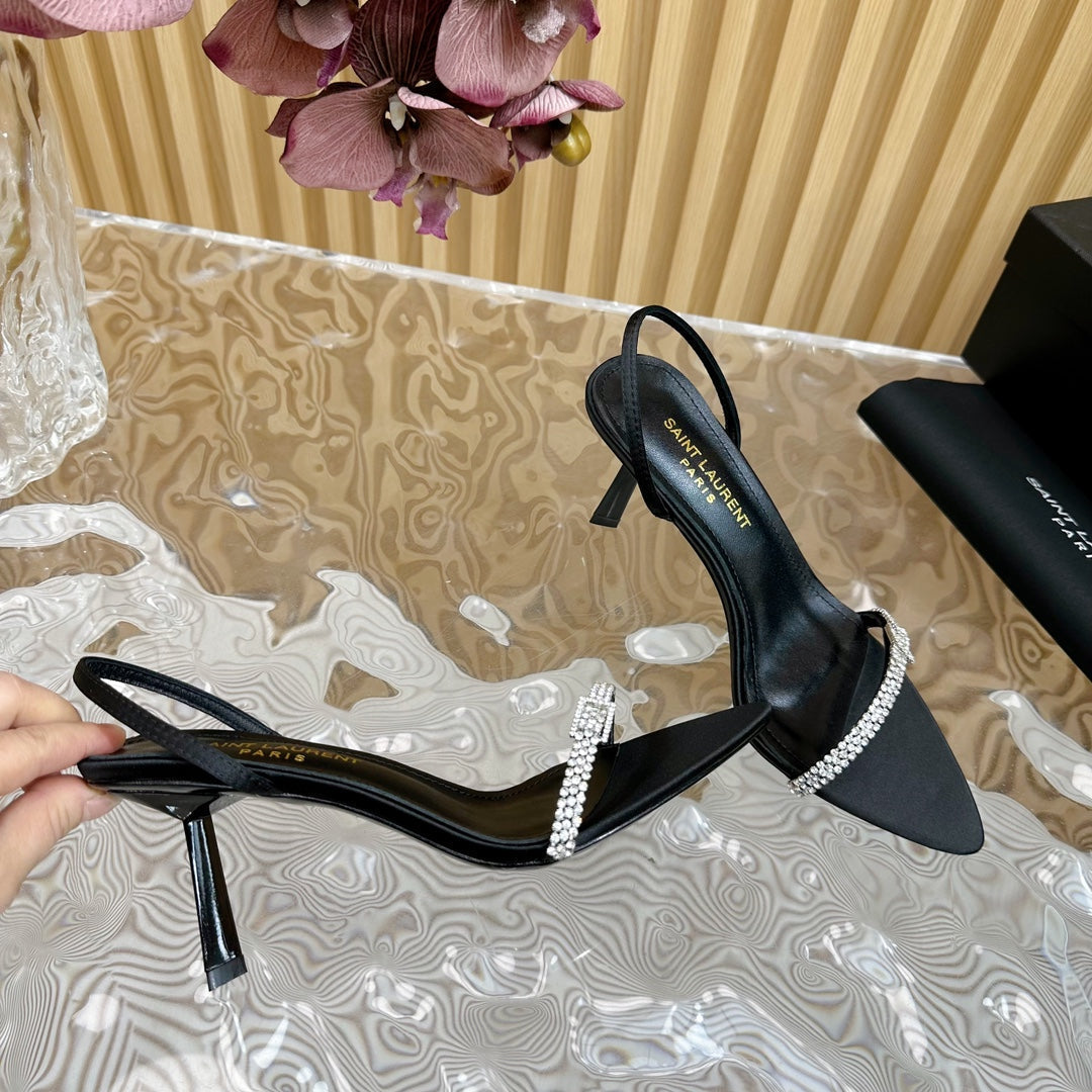 RENDEZ-VOUS SANDALS 70 IN SATIN CREPE BLACK LEATHER