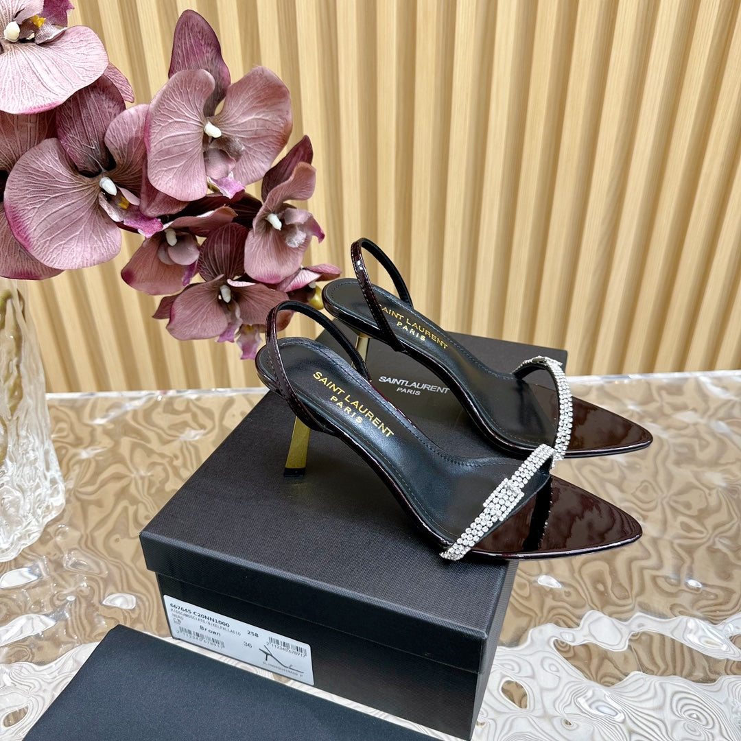 RENDEZ-VOUS SANDALS 70 IN SATIN CREPE BLACK MAROON LEATHER