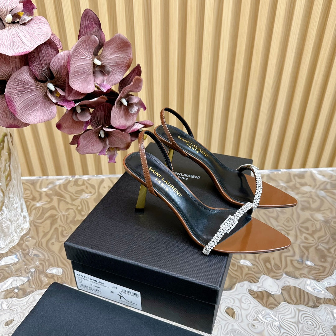 RENDEZ-VOUS SANDALS 70 IN SATIN CREPE BROWN LEATHER