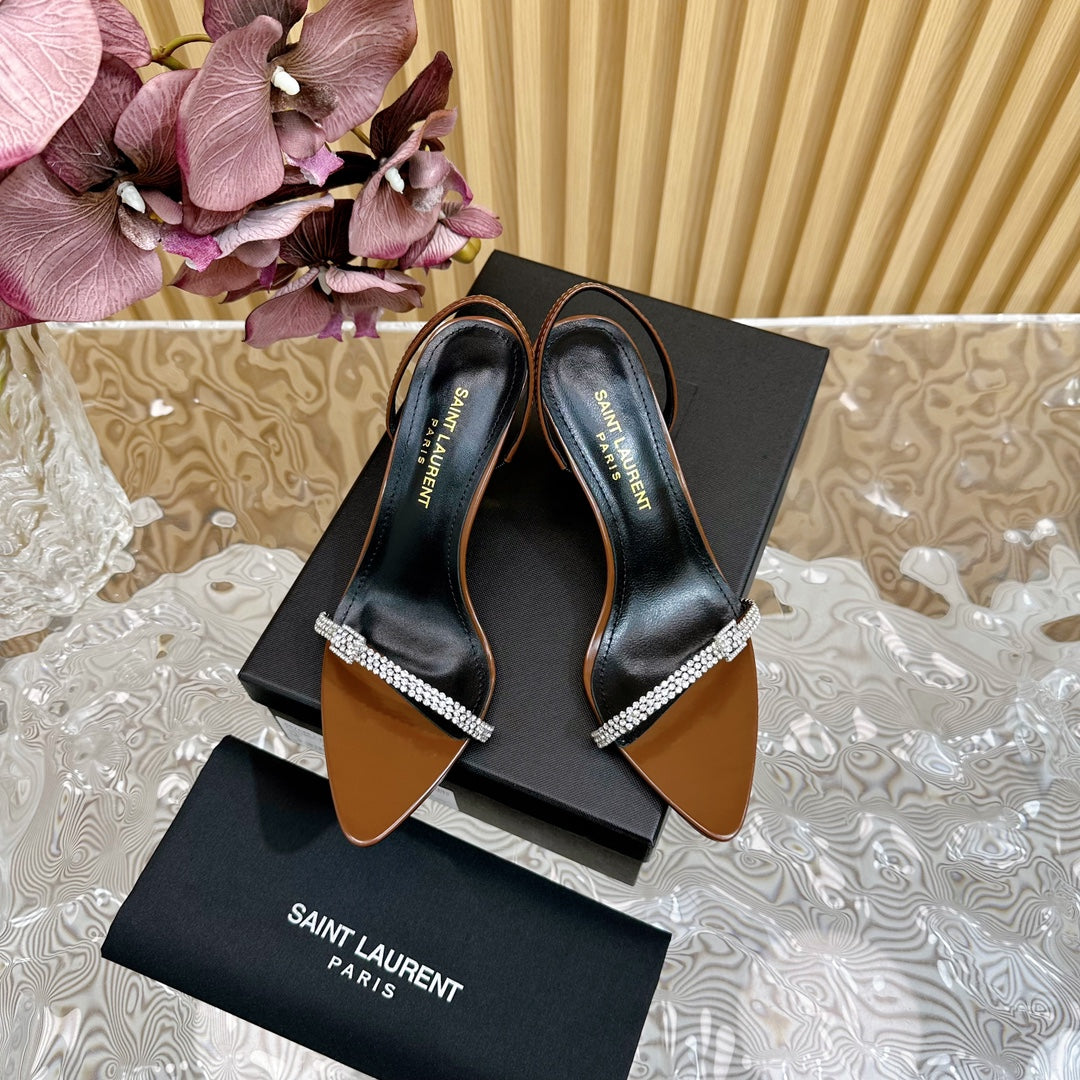 RENDEZ-VOUS SANDALS 70 IN SATIN CREPE BROWN LEATHER