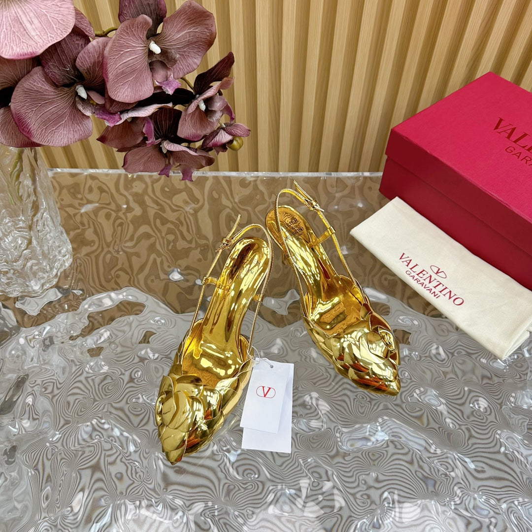ATELIER SLINGBACK HEELS 75 MM IN GOLD METALLIC CALFSKIN