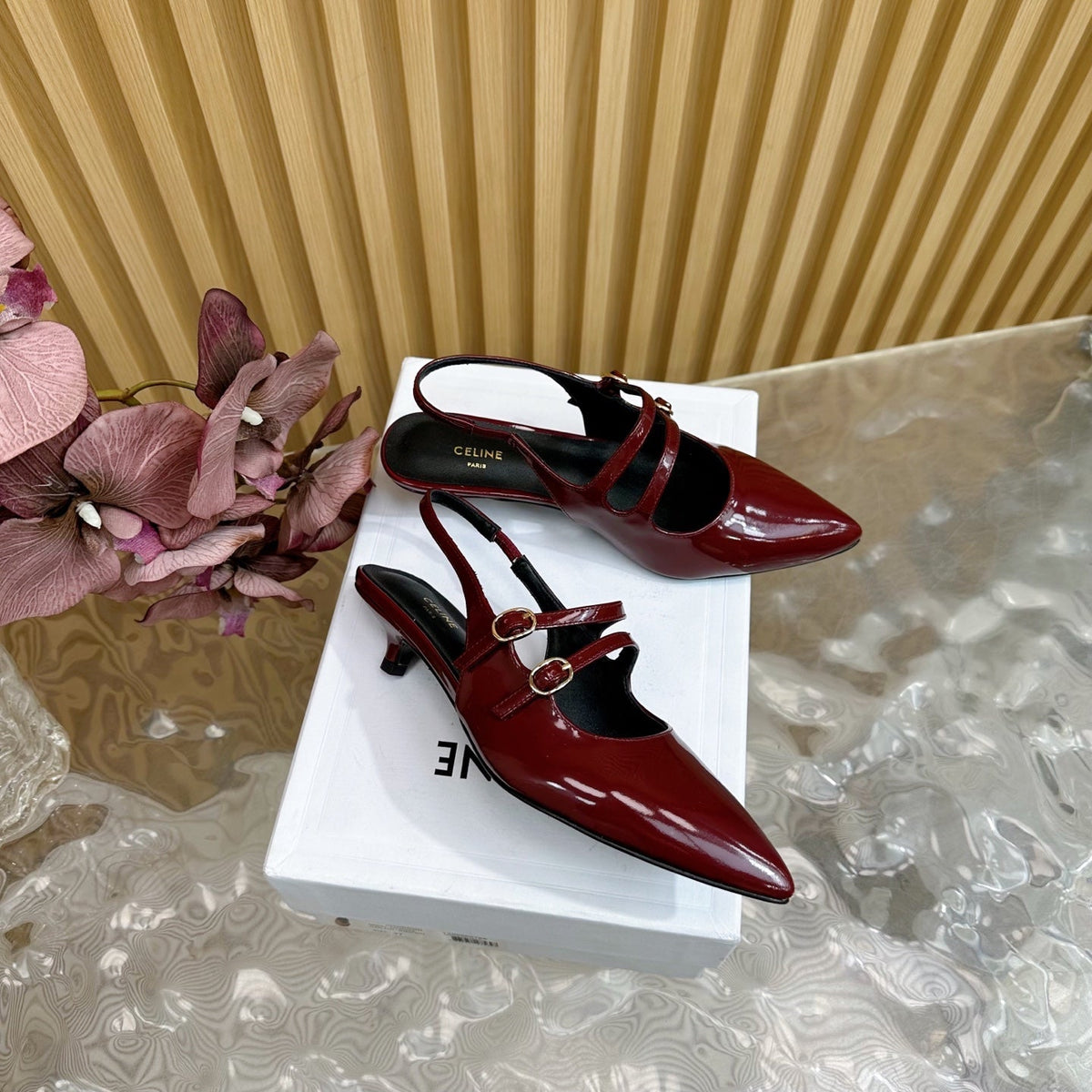JUDY DOUBLE STRAP MARY JANE SLINGBACK 35MM IN CURRANT RED CALFSKIN