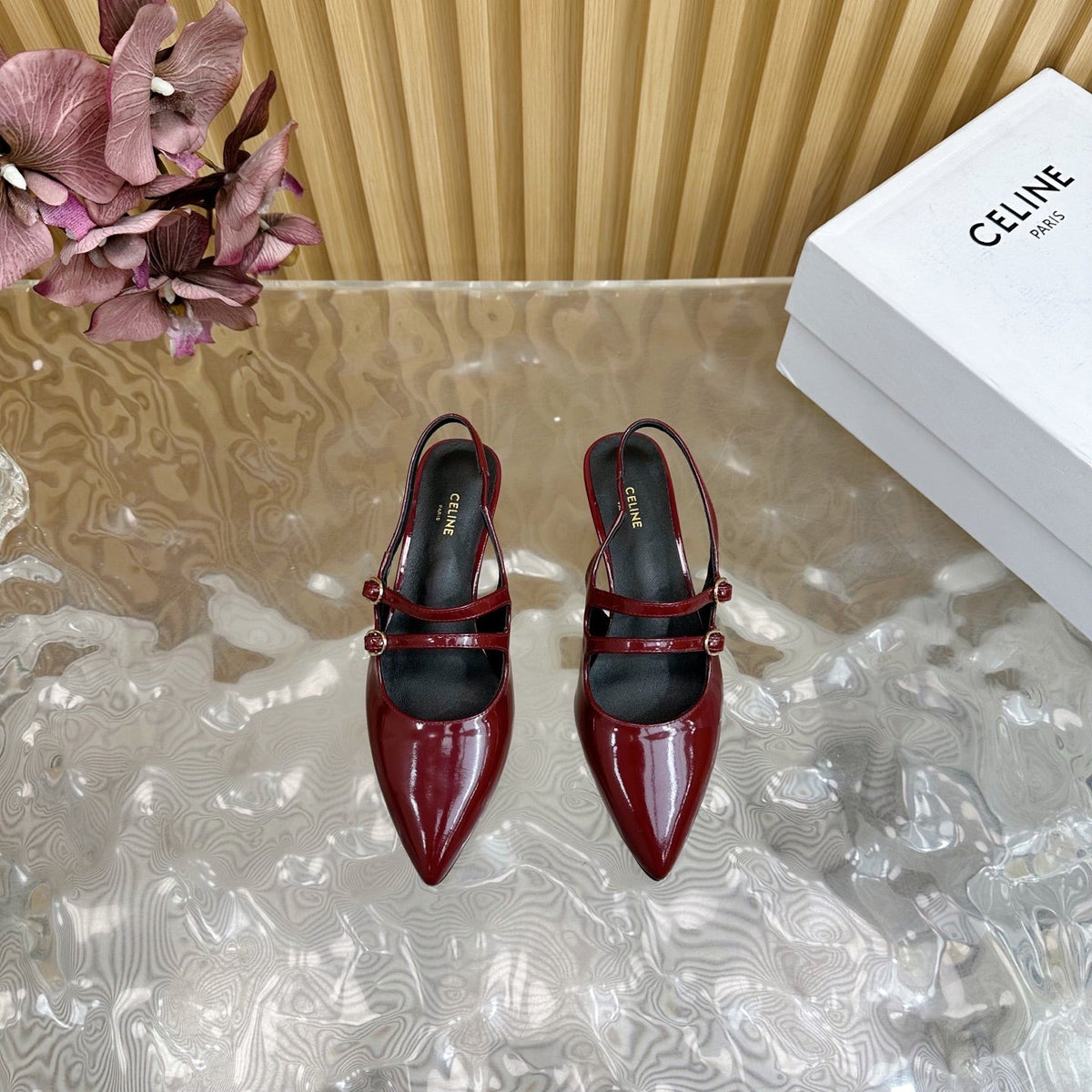 JUDY DOUBLE STRAP MARY JANE SLINGBACK 35MM IN CURRANT RED CALFSKIN