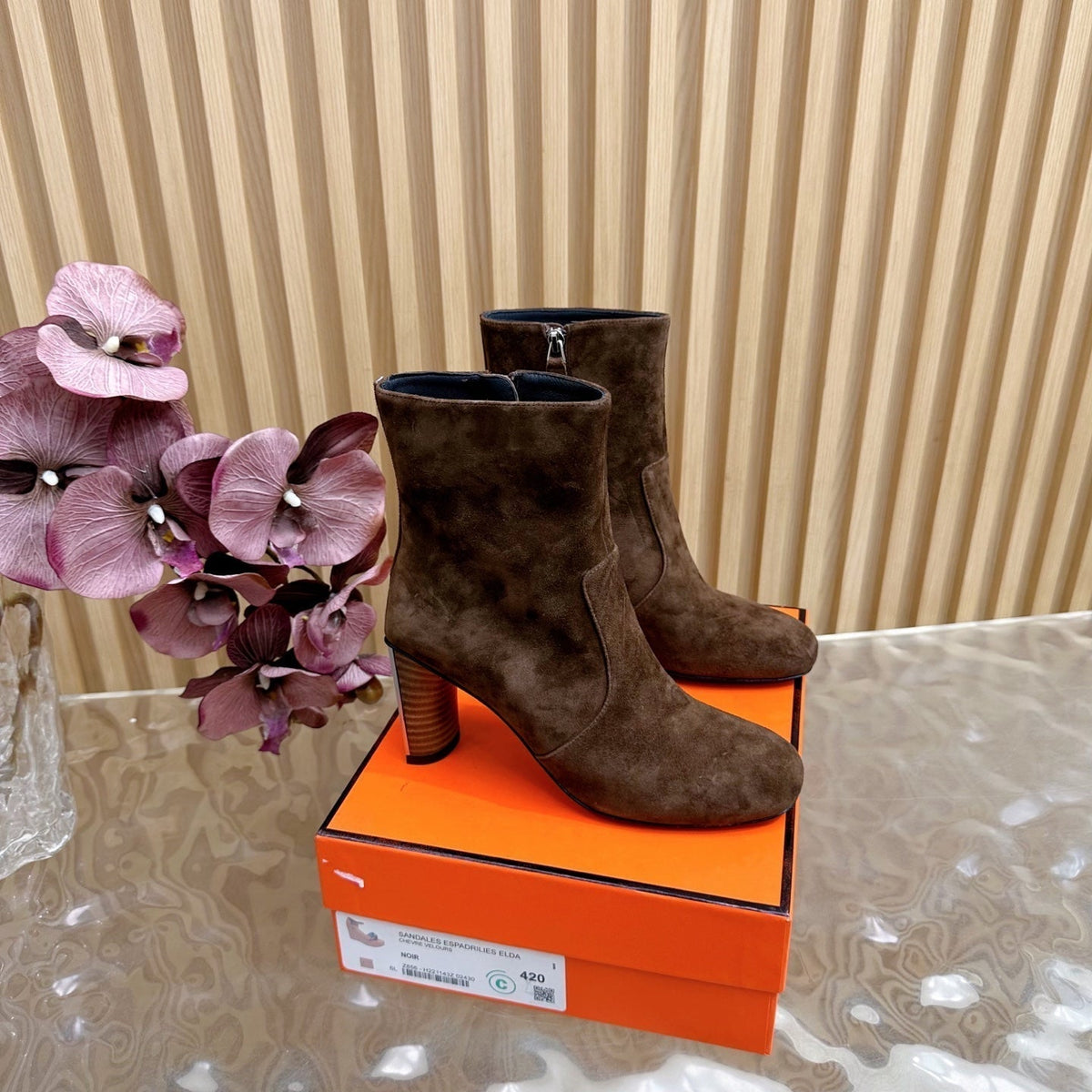 HM 25S ANKLE BOOTS 70 MM IN BROWN SUEDE