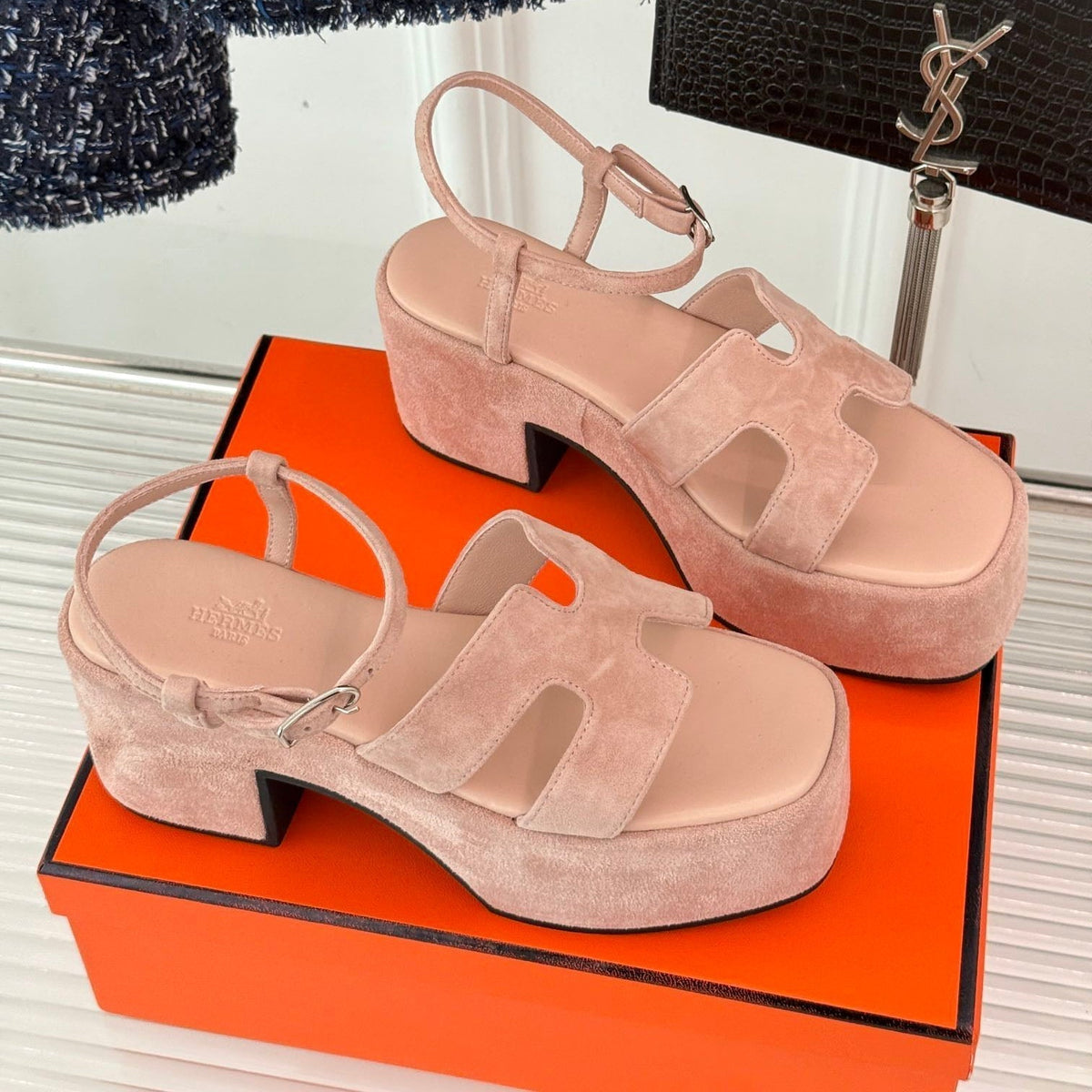 HM 25S JAM 30 HIGH-HEEL SANDAL IN PEACH PINK SUEDE
