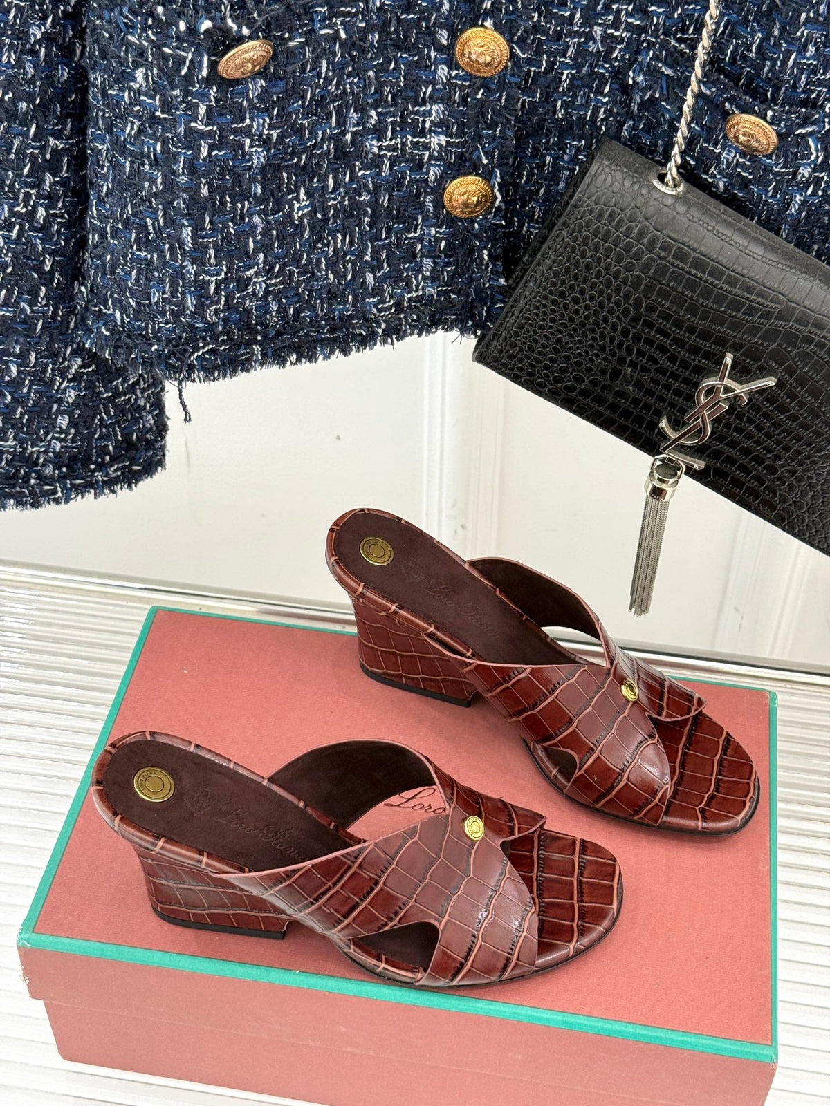 LP HIGH HEEL 25S IN MAHOGANY RED LAMBSKIN SNAKE EMBOSSING