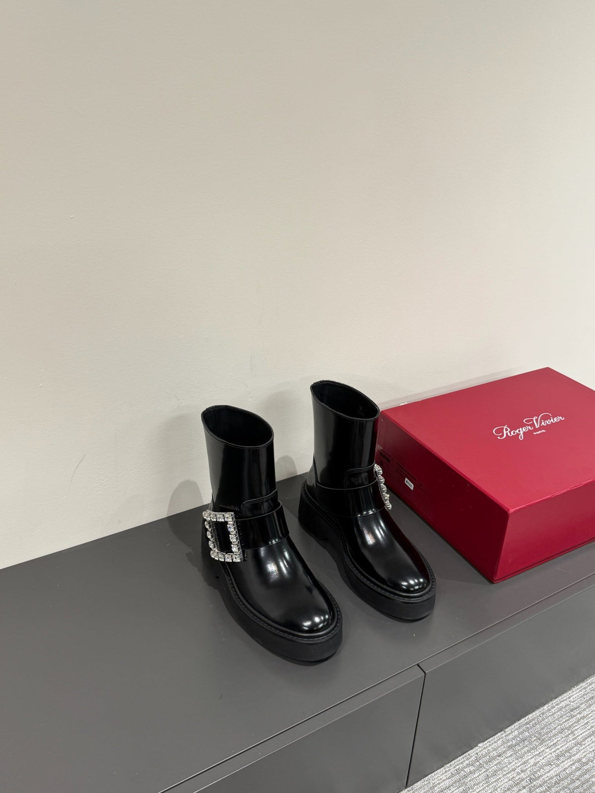 VIV' RANGERS CHELSEA ANKLE BOOTS IN BLACK CALFSKIN WITH SILVER CRYSTAL BUCKLE